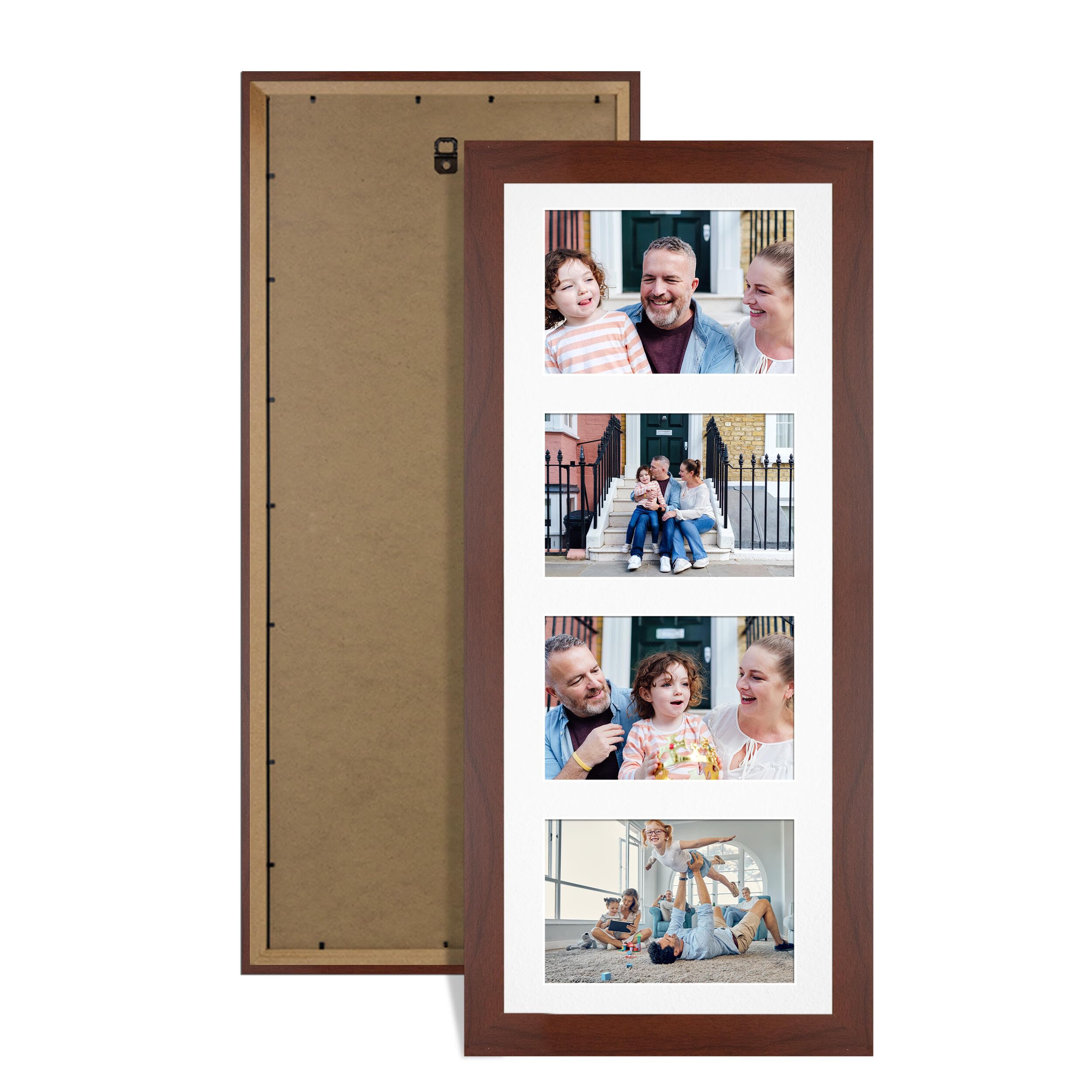 Alison Kingsgate Rose Wood 50x20cm Photo frames for multiple pictures -4 Apertures Collage Frame with White Mount - Holds (4x) 6x4 Photos - Engineered Wood & Perspex
