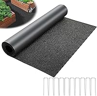 DECOHS 10x2 Ft Recycled Felt Mulch Mat Roll - Permanent Weed Barrier for Garden Pathways, Landscaping with 10 Stakes