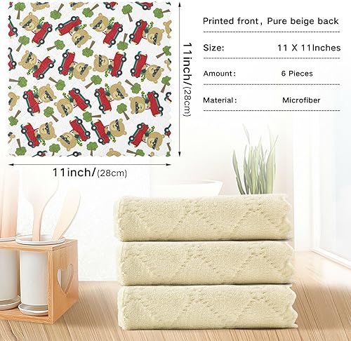 Miniatura 3 de Funny Bear Driving Car Cotton Decor Microfiber Dish Towels Quick Dry 6 Pack Dish Tea Towels for Restaurant Oven