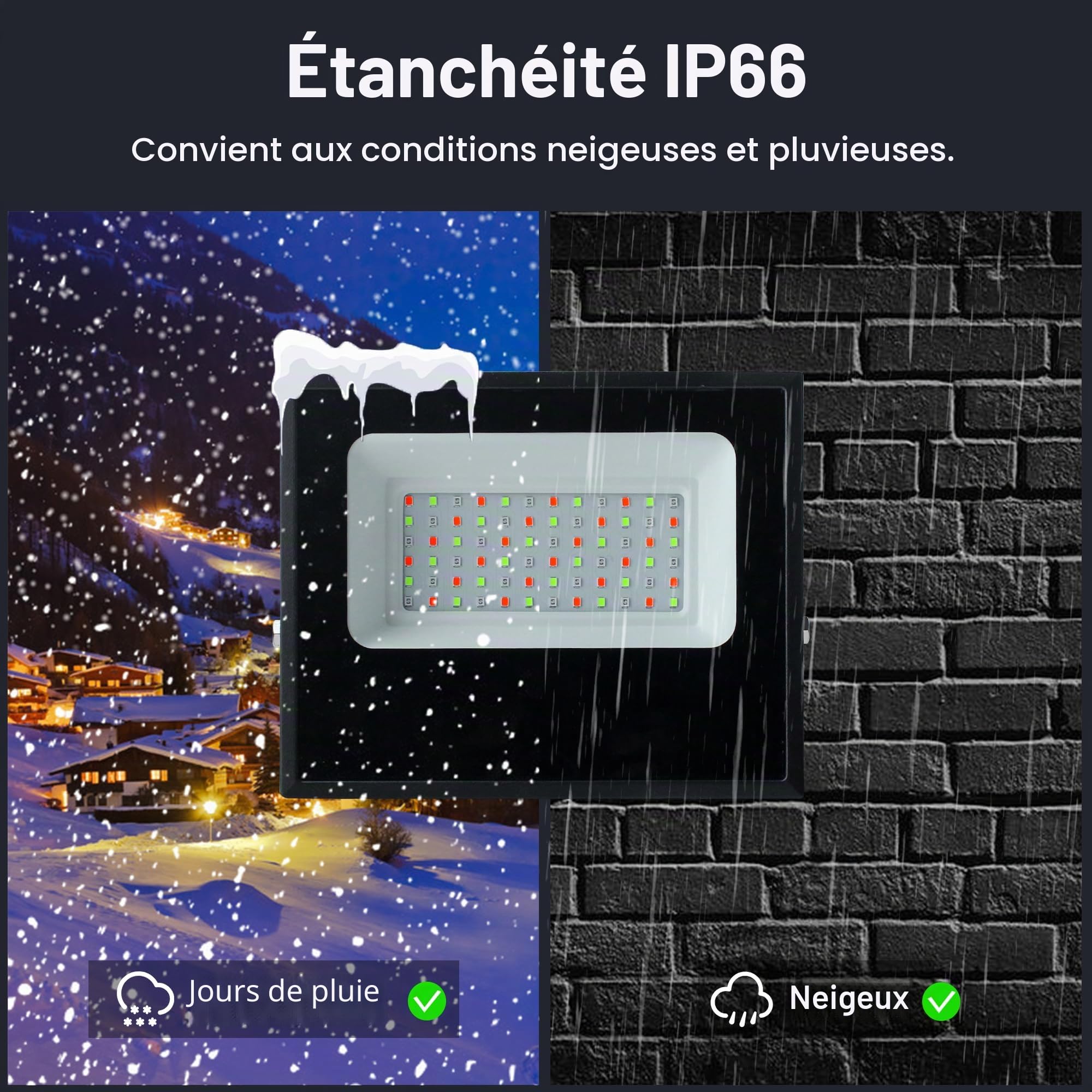 Projecteur LED RGB Extérieur 60W, Contrôle par Application Bluetooth et Télécommande 2.4G, 16 Millions de Couleurs, IP66 Étanche, Éclairage Jardin et Terrasse, Lot de 2