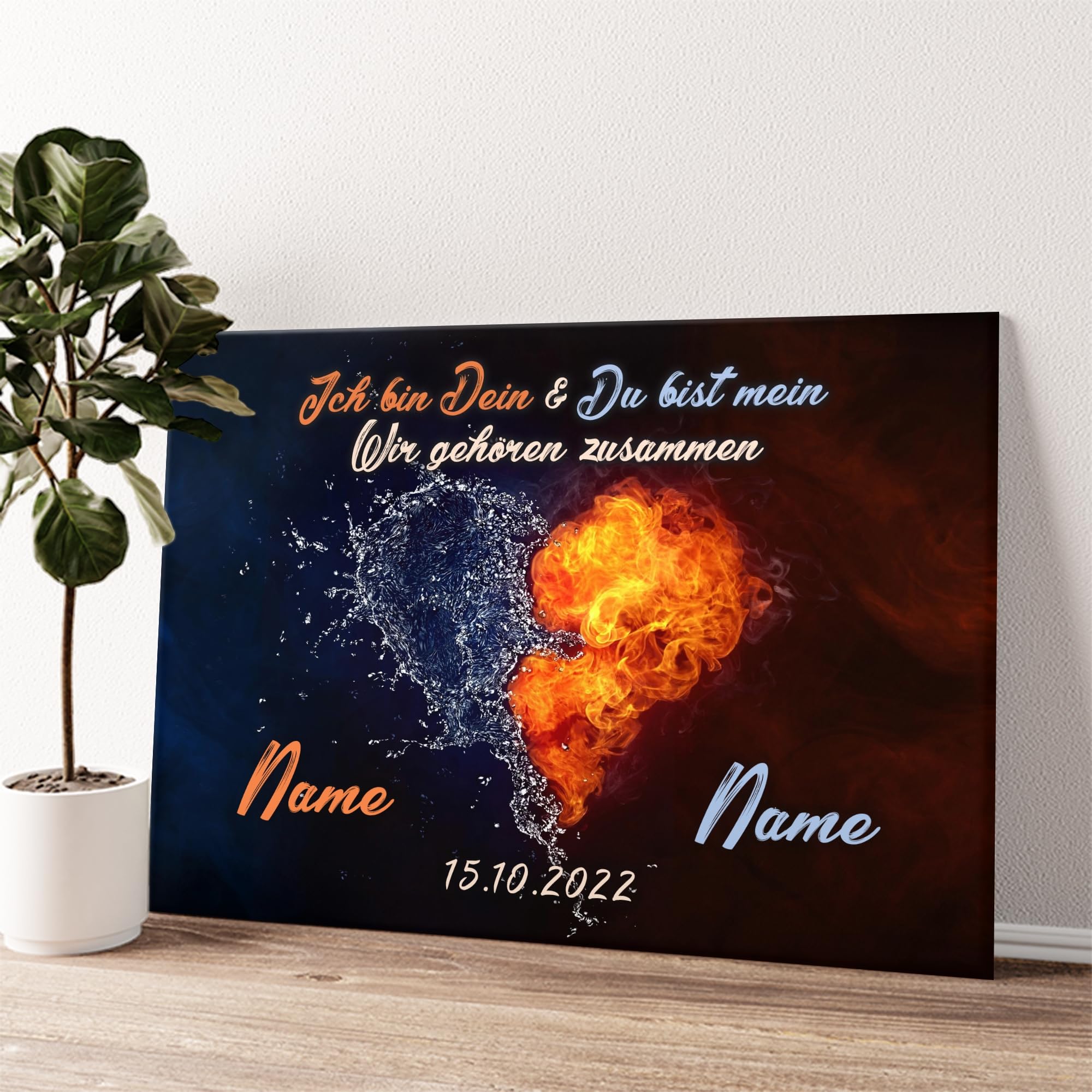 Liebesleinwand Personalisiertes Geschenk für Partner Geschenk Jahrestag, Verlobung, Hochzeitstag | Leinwandbild romantisch gestalten | Wir beide sind eins