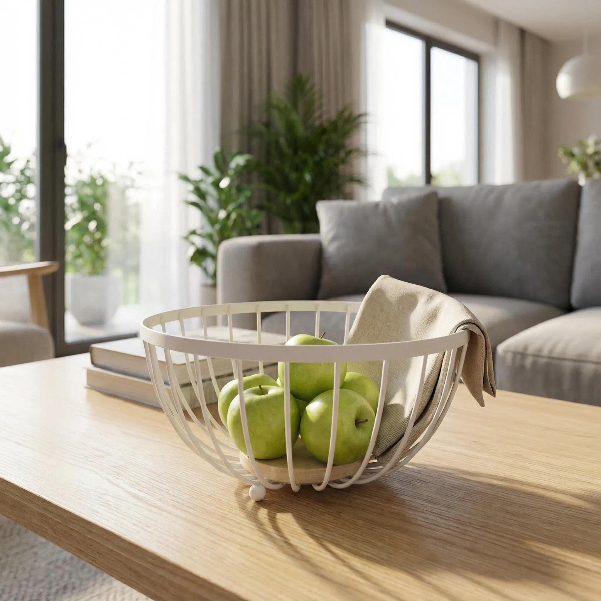 Frutero de Alambre Metálico Blanco - Regalo Fresco para el Día de la Madre - Cesta de Diseño Abierto con Soportes Elegantes para Cocina, Comedor y Decoración del Hogar Luminoso XZ-23193 — view 3