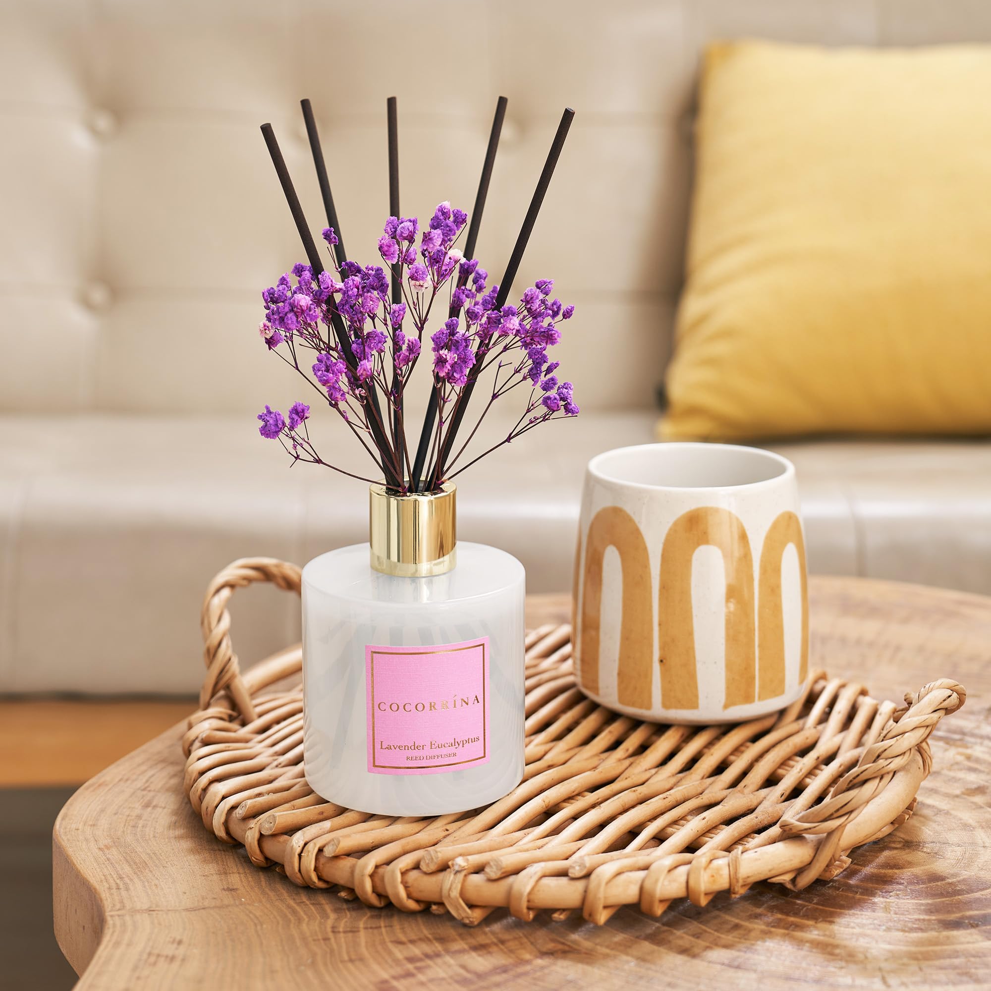 Cocorrína Set di diffusori a bastoncini, 200 ml, diffusore di eucalipto alla lavanda con 8 bastoncini di profumo per la casa, per camera da letto, bagno, soggiorno, casa e ufficio