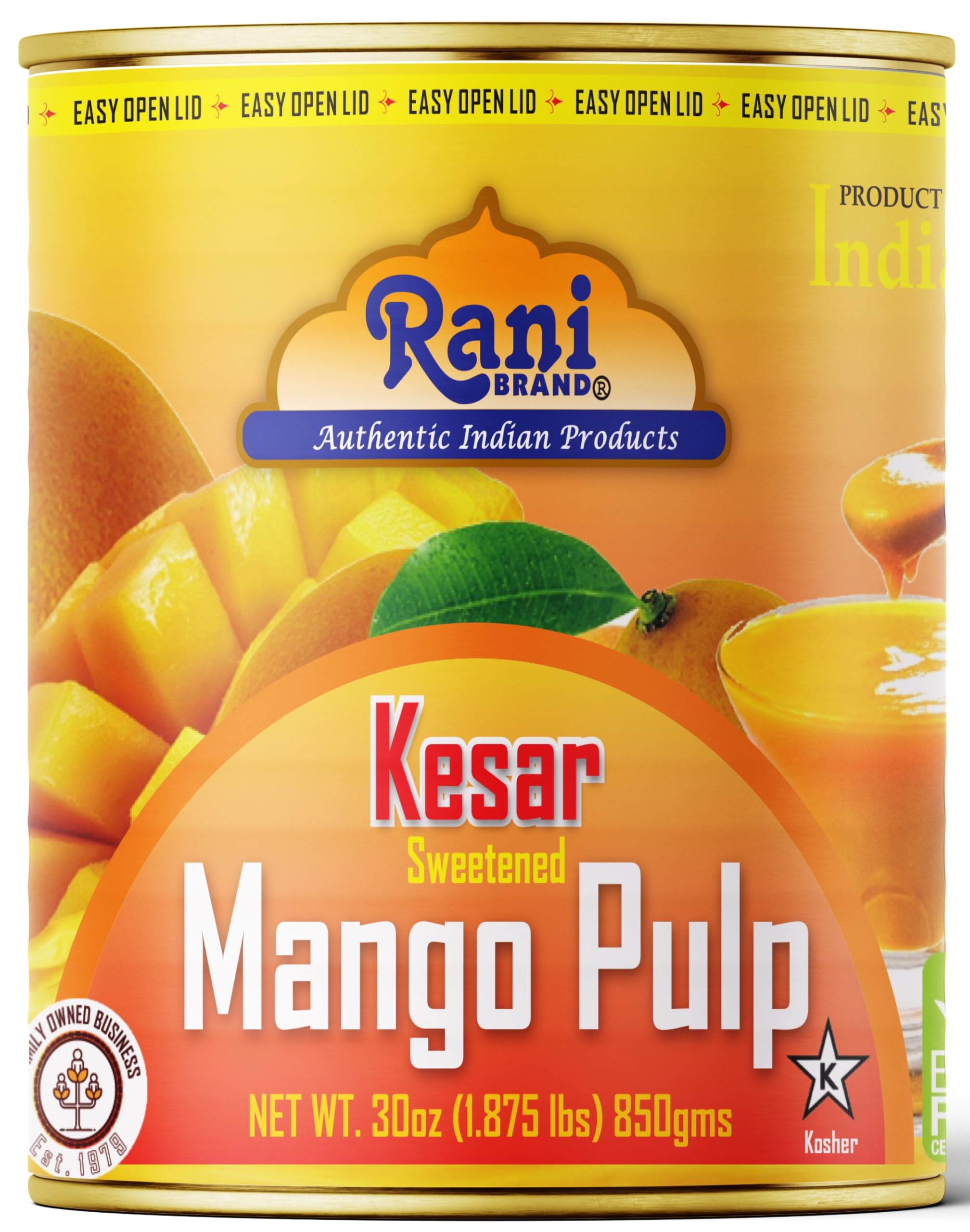 Rani Mango Pulp Puree (Makes Mango Lassi Shakes) Kesar Sweetened 30oz (1.875l...