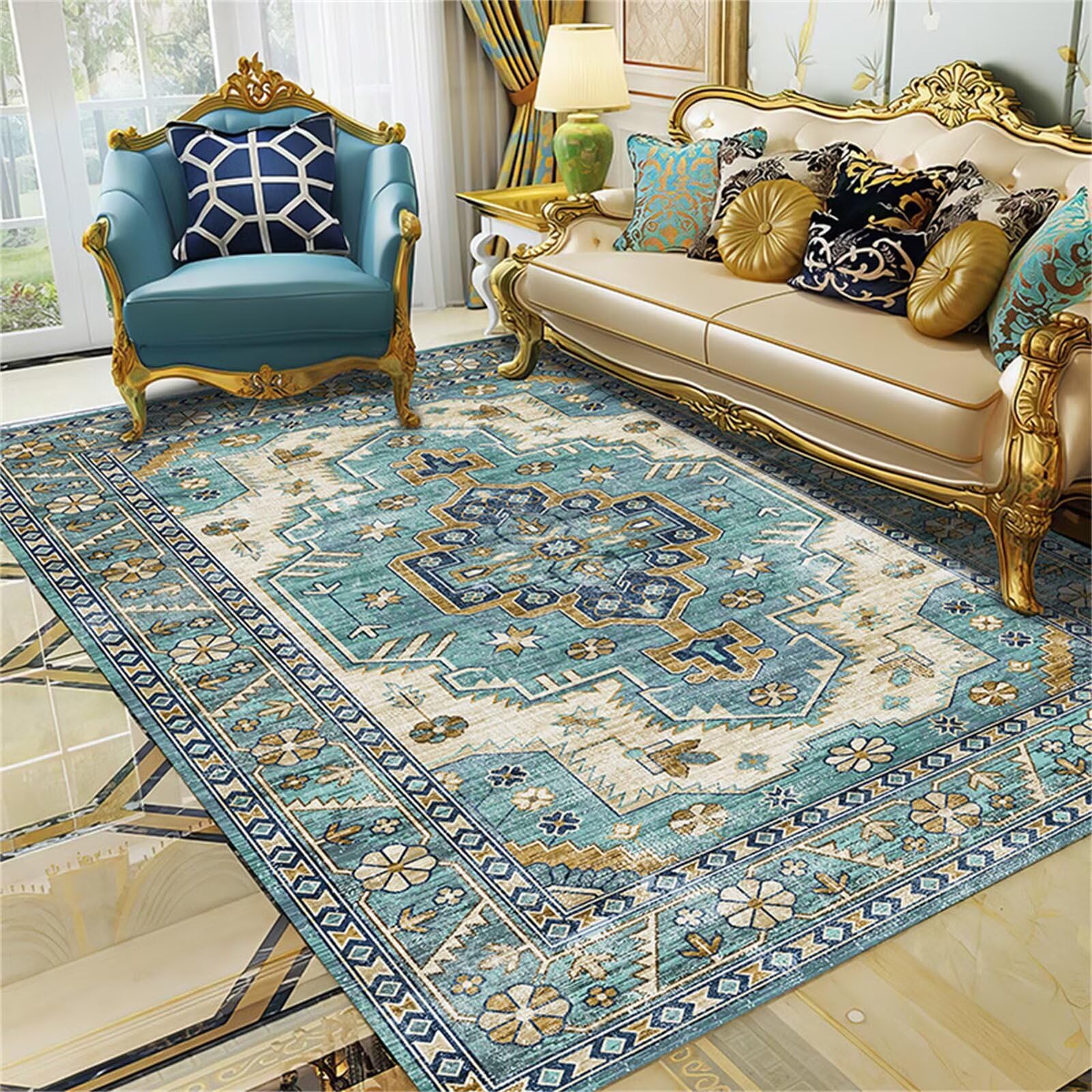 Tapis anti-poussière bleu 120x160cm lavable et protecteur de sol