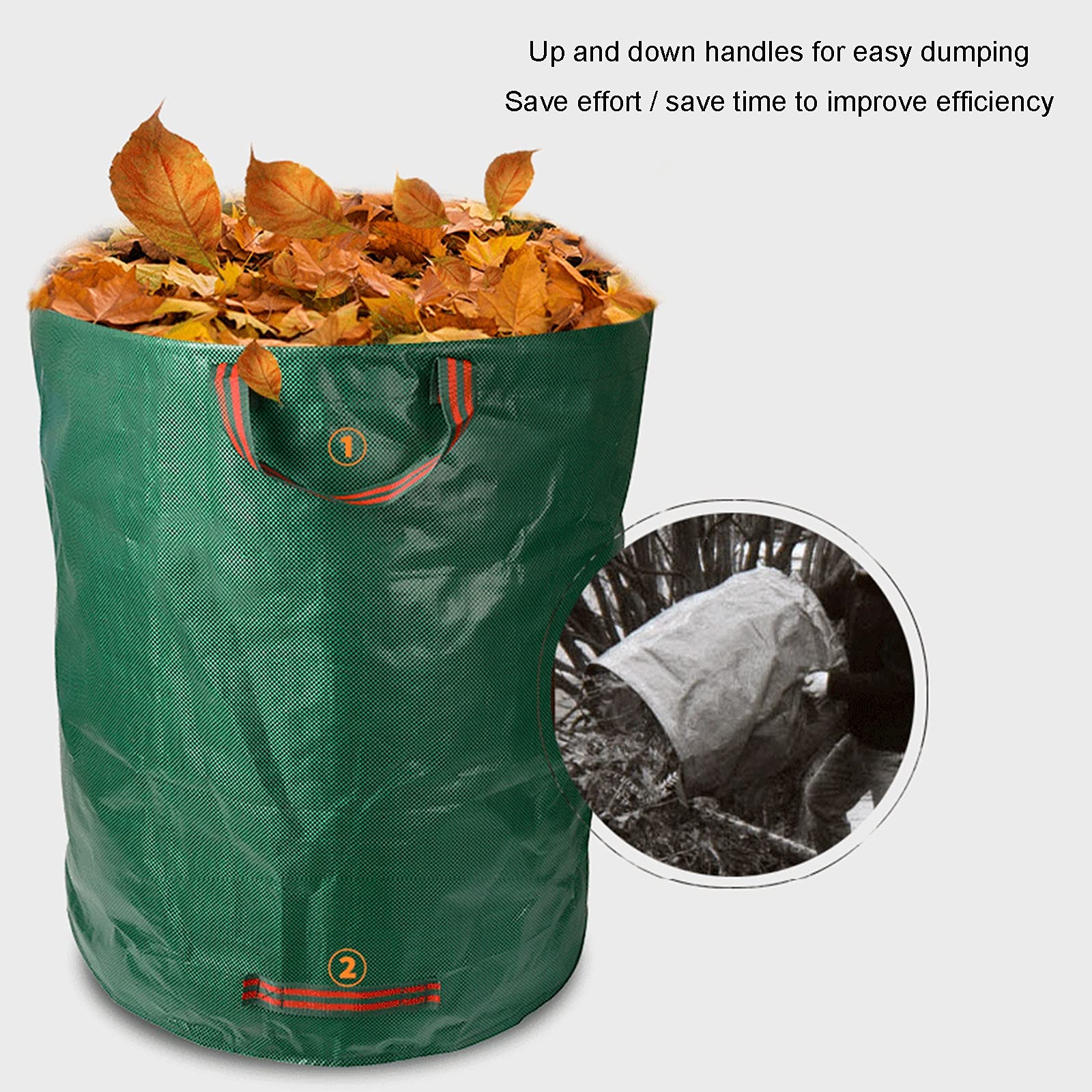 Sacchi per Rifiuti da Giardino, Grandi Sacchi per Rifiuti Pesanti con Manici, Sacchetti per Erba in Foglia Antistrappo Impermeabili,Verde