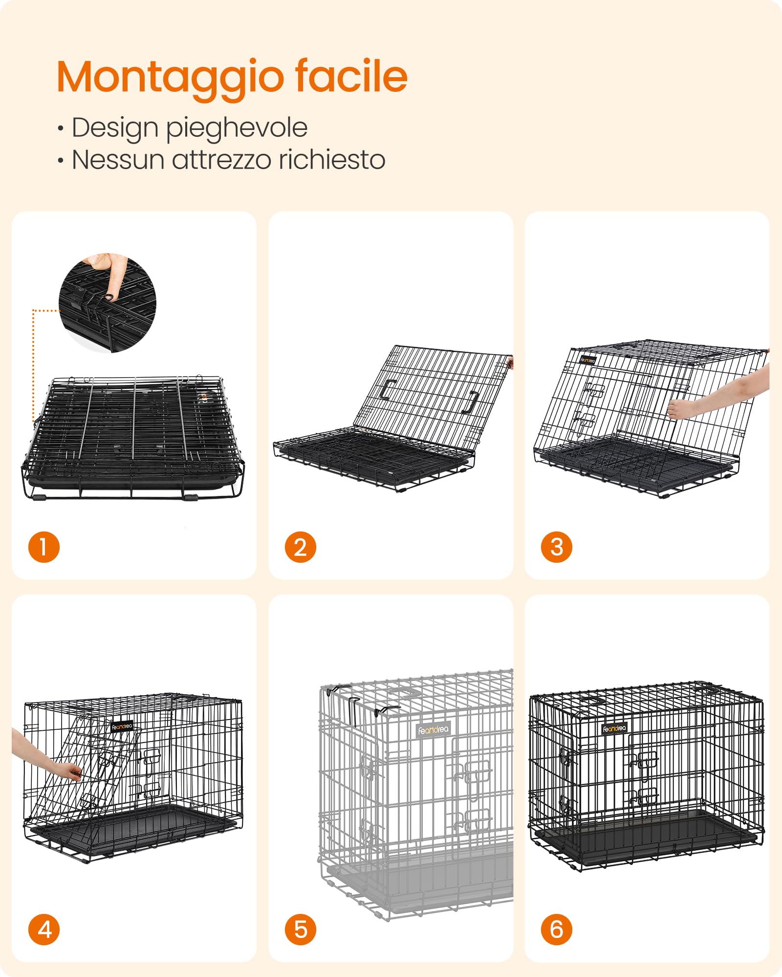 Feandrea Gabbia per Cani Pieghevole, con 2 Porte, Vassoio Rimovibile, 122 x 74,5 x 80,5 cm, XXL, Nero PPD48H