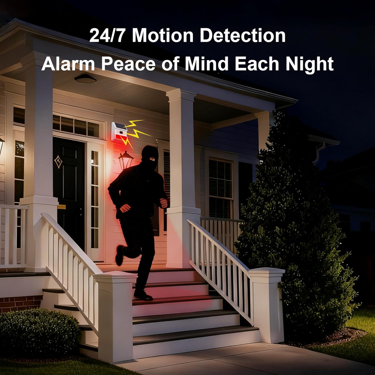 Solar Outdoor Wireless Motion Sensor Alarm,High-Decibel Siren with Sound and Strobe Light Motion Sensor–Protects Homes,Farms,Garages,Ranches & More,Deters Potential Threats,NO Remote or WiFi