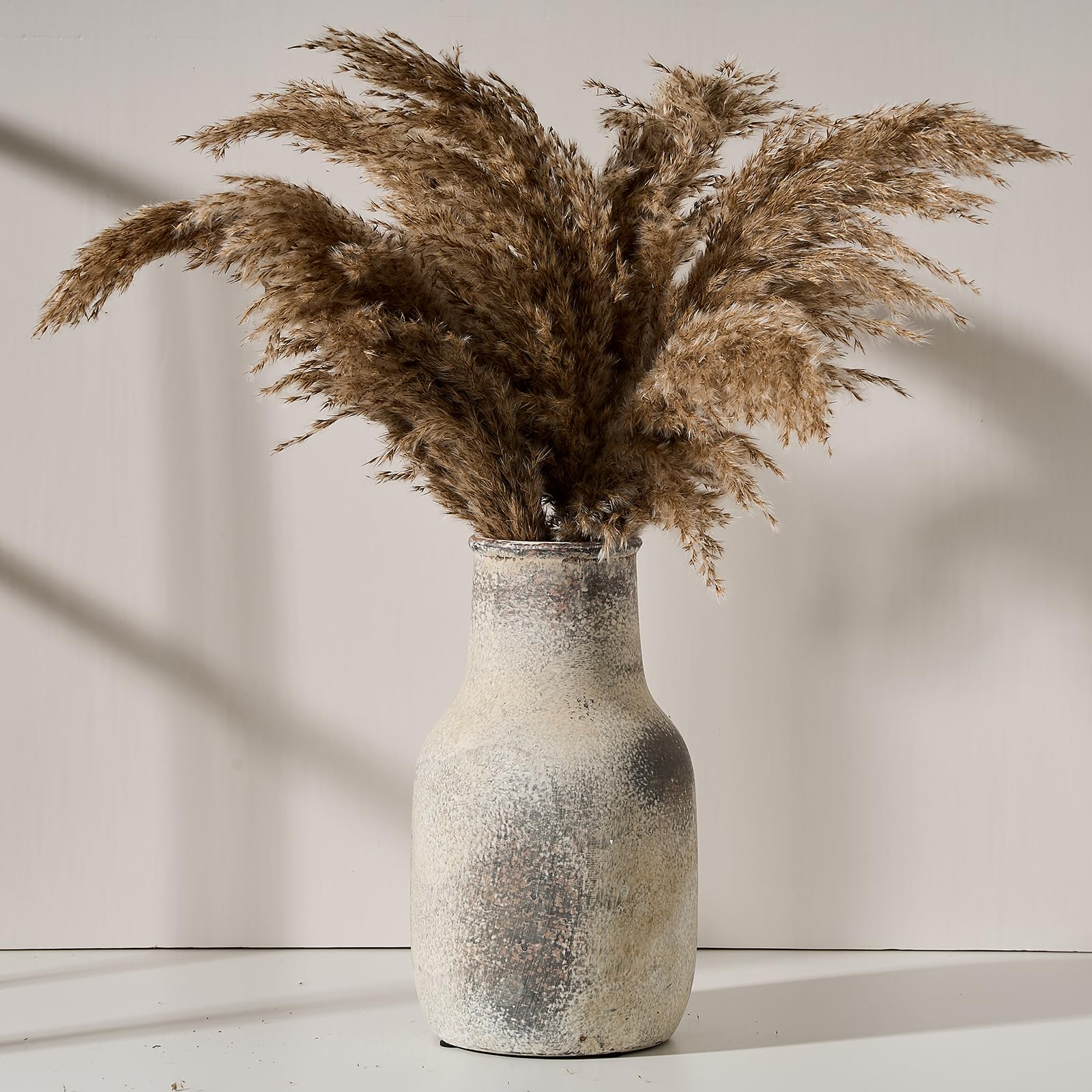 Large Ceramic Rustic Farmhouse Vase, Neutral Tall Clay Vase, Whitewashed Terracotta Vase for Your Kitchen, Bedroom, Living Room Decoration, Office, Mantel, Shelf Decor, 10.5 Inch, Terra