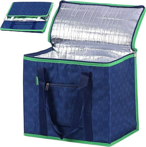Ladbodun Bolsas aisladas para comestibles, reutilizable, bolsa enfriadora con cremallera superior, grande, cuadrada, para alimentos de pie, para