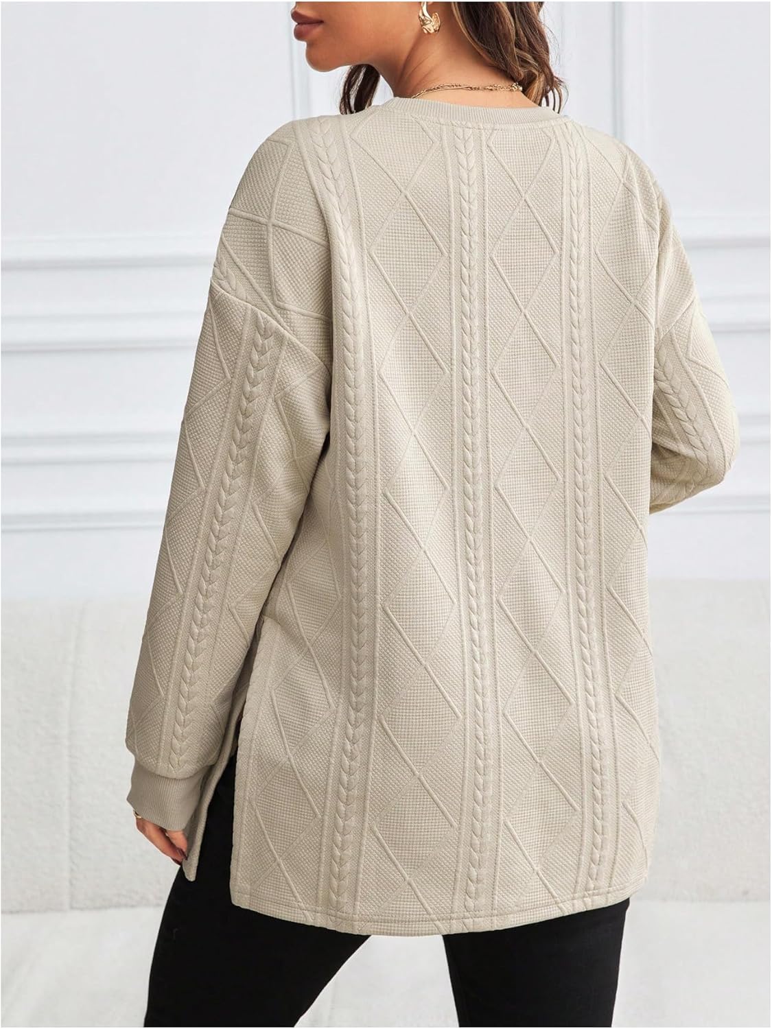 MakeMeChic Women's Maternity Sweatshirt Round Neck Long Sleeve Split Pregnancy Shirt Fall Maternity Clothes Tops - Image 2