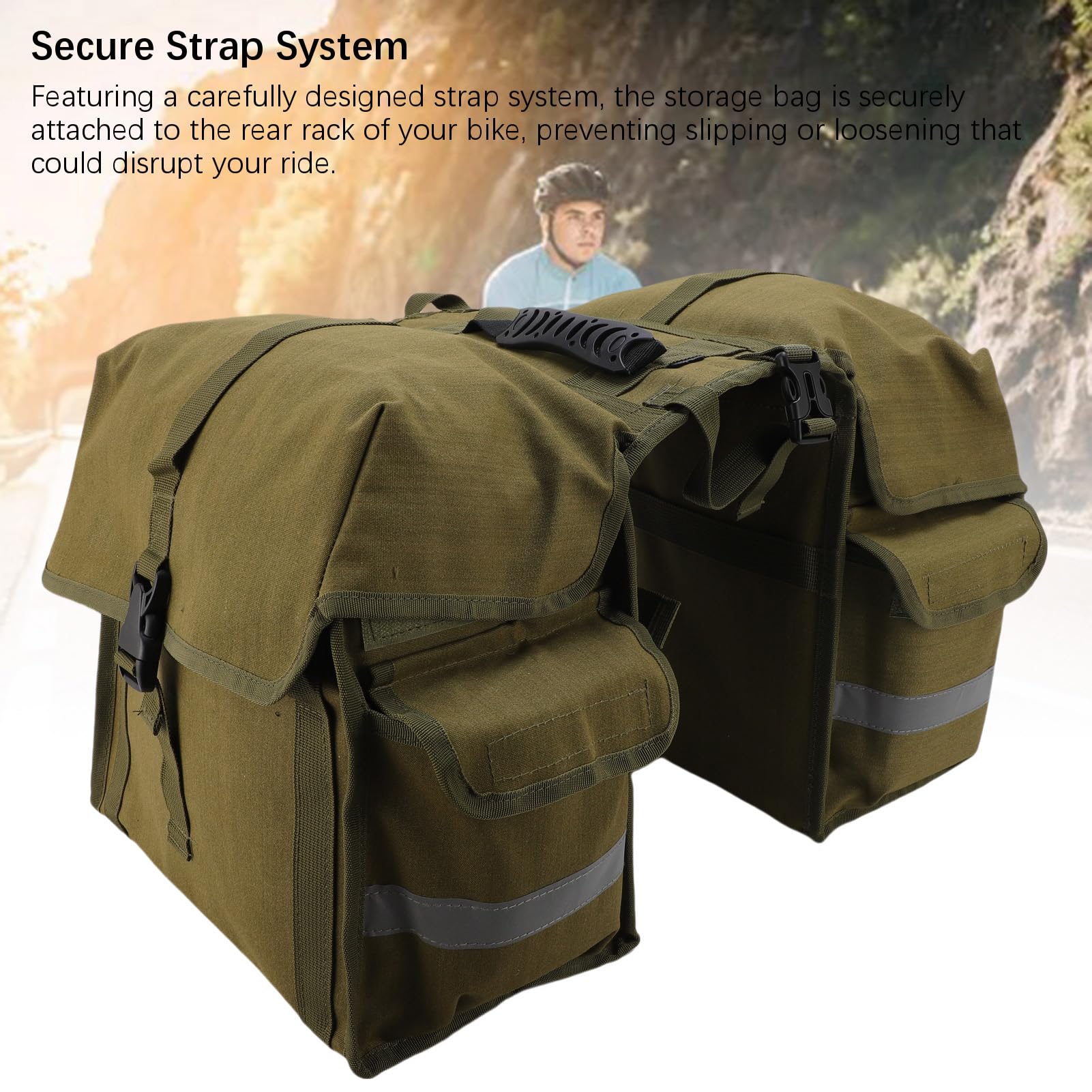 Borsa Doppia per Sedile Bici, Borsa Portaoggetti Posteriore in Tela Impermeabile di Grande capacità, Custodia per Ciclismo con Strisce Riflettenti, Ideale per Accessori da Bicicletta (30L)