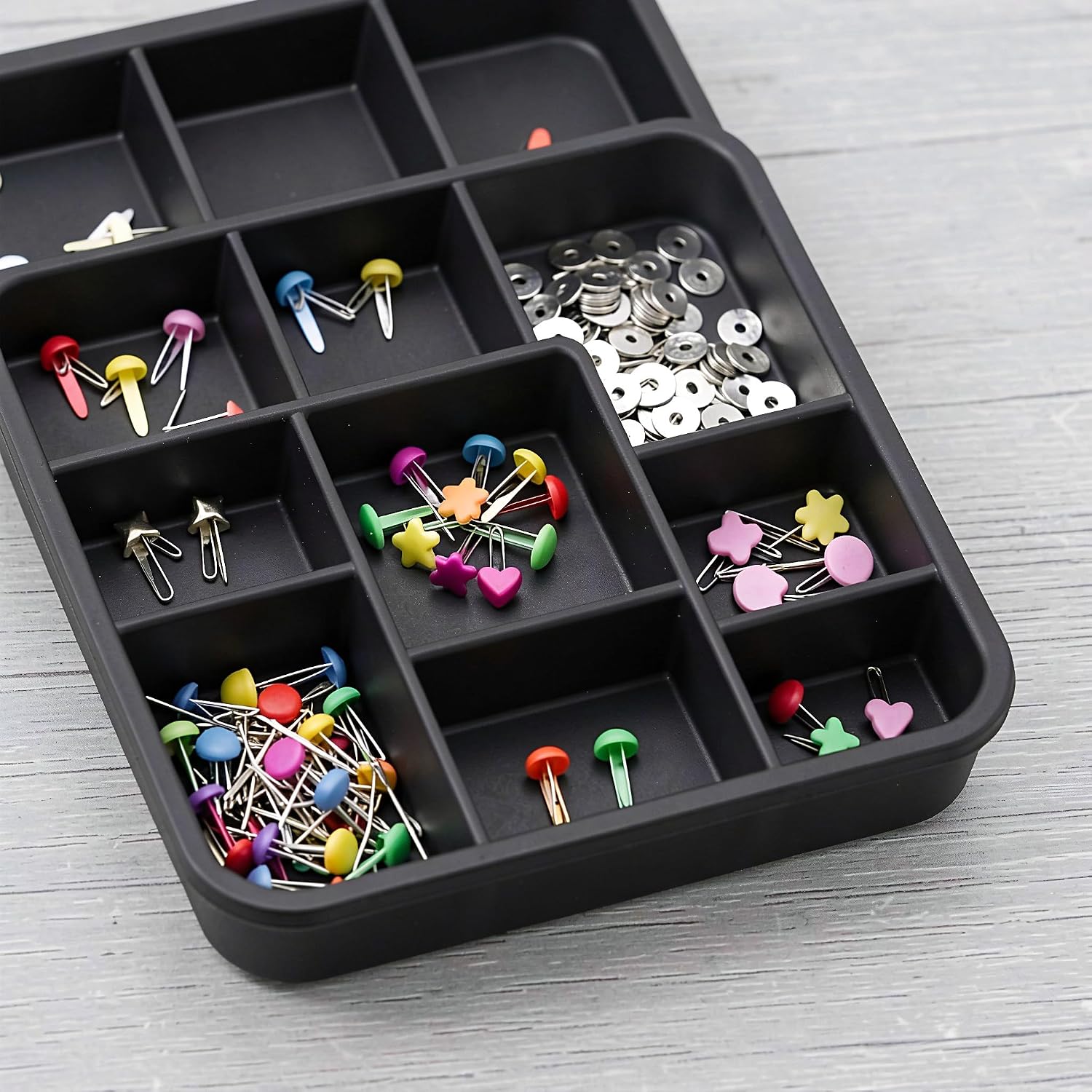 Toddmomy 1 Set Mini Paper Brads Fasteners with Washers and Metal Hole Punch - Heart Star Flower Round Shaped Metal Brads for Scrapbooking, Card Making, DIY Crafts