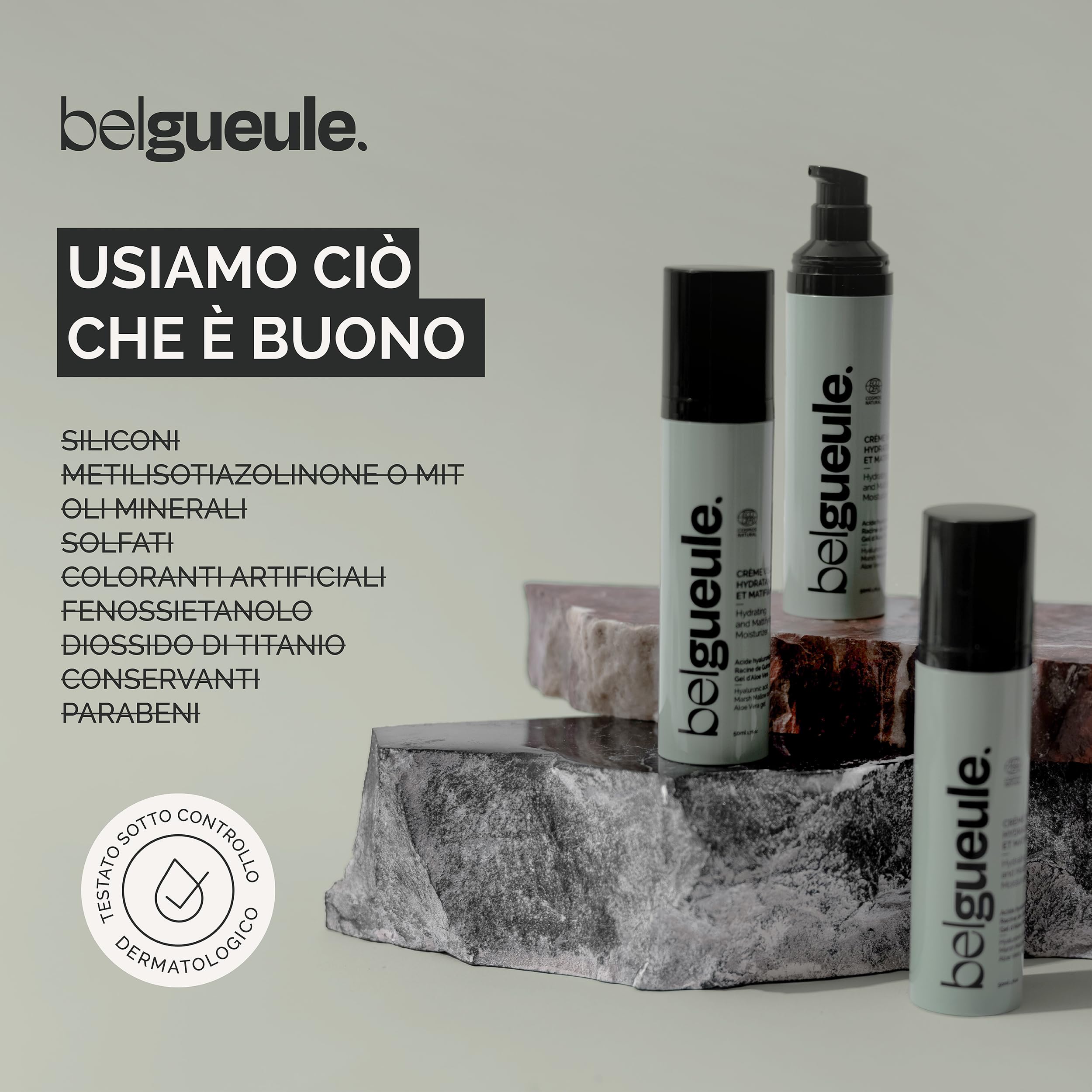 Belgueule Crema Viso Uomo, Idratante e Opacizzante, Trattamento Anti-Età con Acido Ialuronico e Aloe Vera, 50 ml, 1 Pezzi (50ml)
