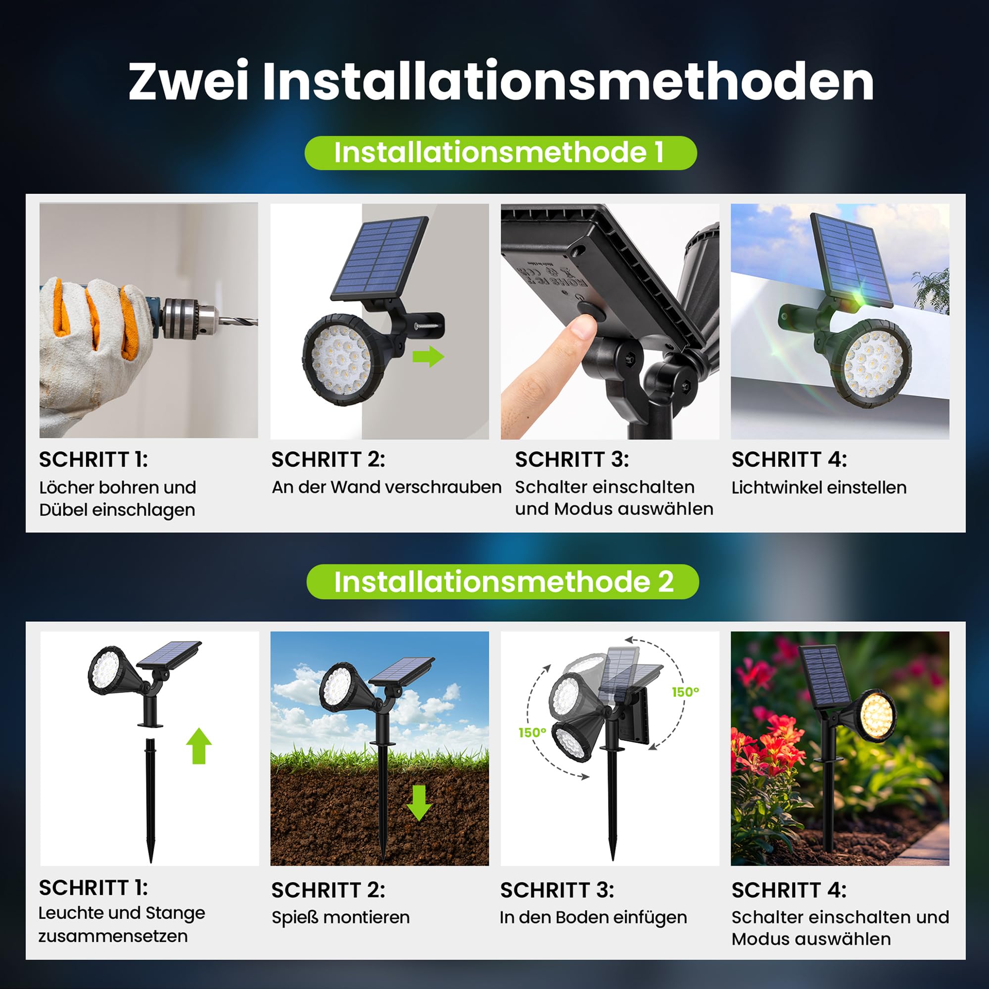 Solpex Solarlampen für Außen, 6 Stück 25 LEDs Solarleuchten für Außen | IP65 Wasserdicht Solar Gartenleuchten für Außen, 3 Helligkeit Solar Strahler Aussen für Garten, Weg, Terrasse (Warmweiß)