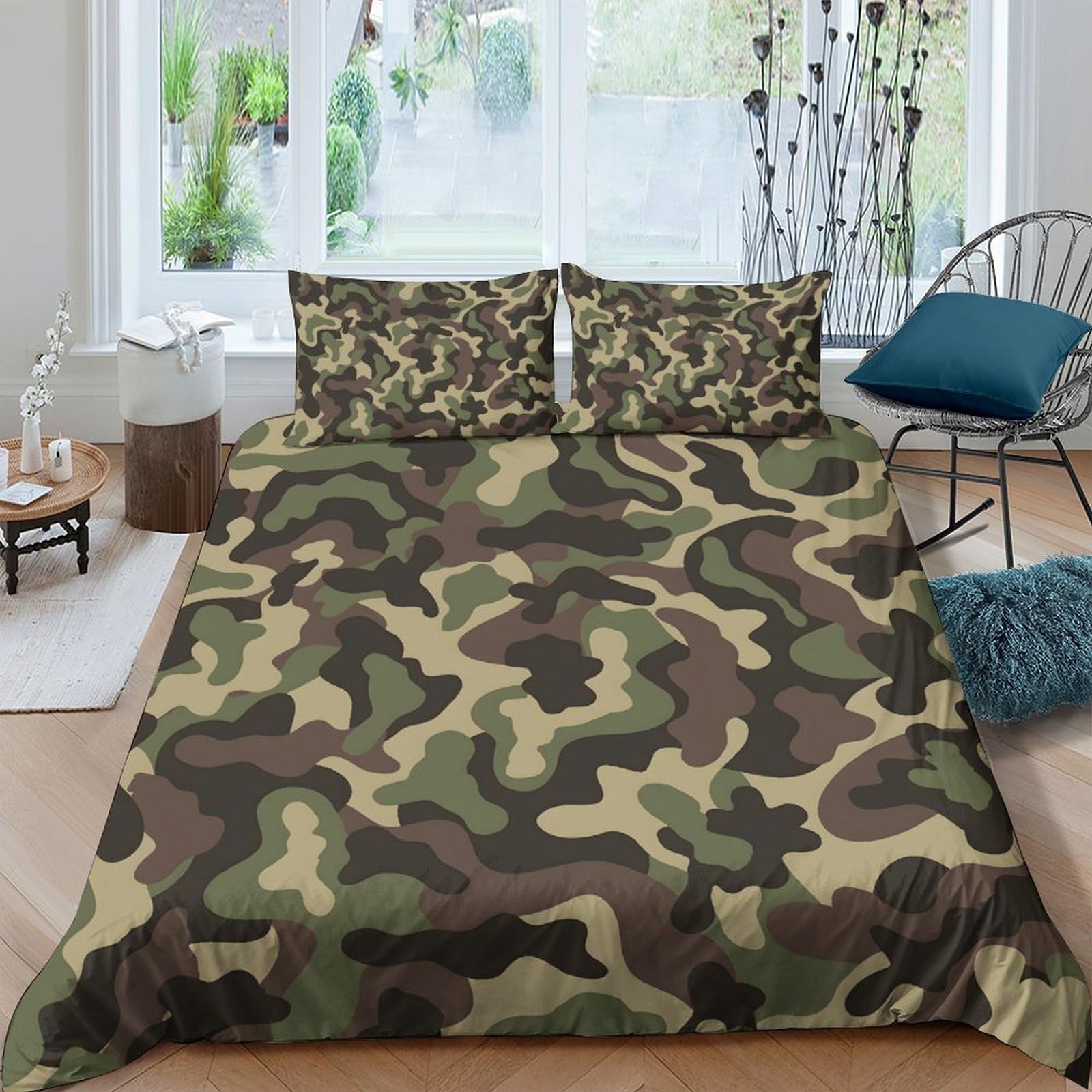 Ctjqhvkz Style-2 3D Printed Camouflage Fitted Sheet Microfiber Soft Breathable Woodland Green Mattress Cover Bedroom Decor Single（135X200cm）
