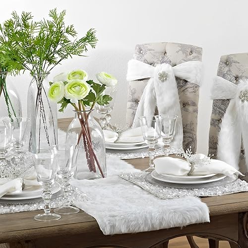 Miniatura 2 de Saro Lifestyle Camino de mesa con diseño de piel sintética, blanco, 15 x 108 pulgadas