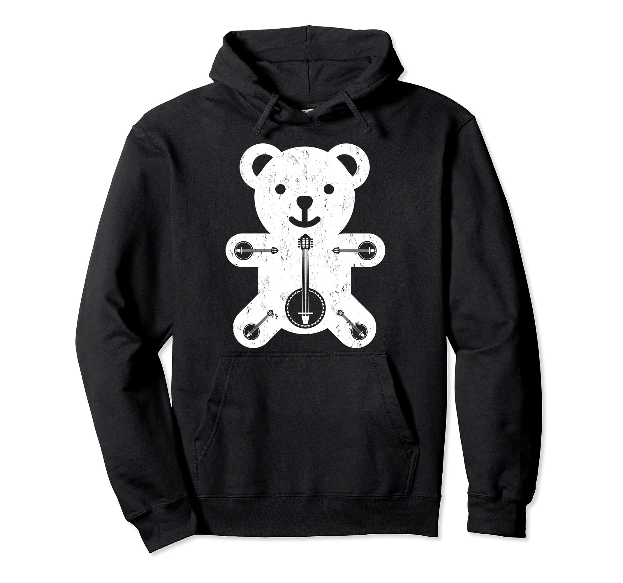 Banjo Playing Bear Bluegrass Banjo Bear Pullover Hoodie, Black