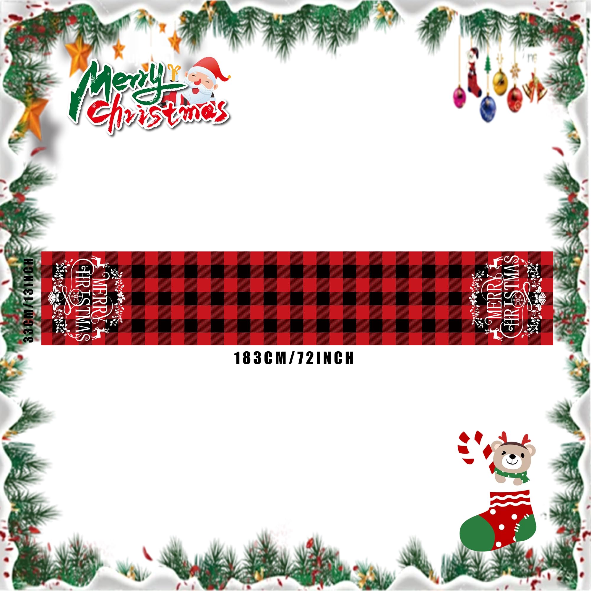 Camino de mesa de lino a cuadros rojos y negros para invierno, Navidad, vacaciones, camino de mesa de comedor, decoración del hogar, fiesta, 13 x 72 pulgadas