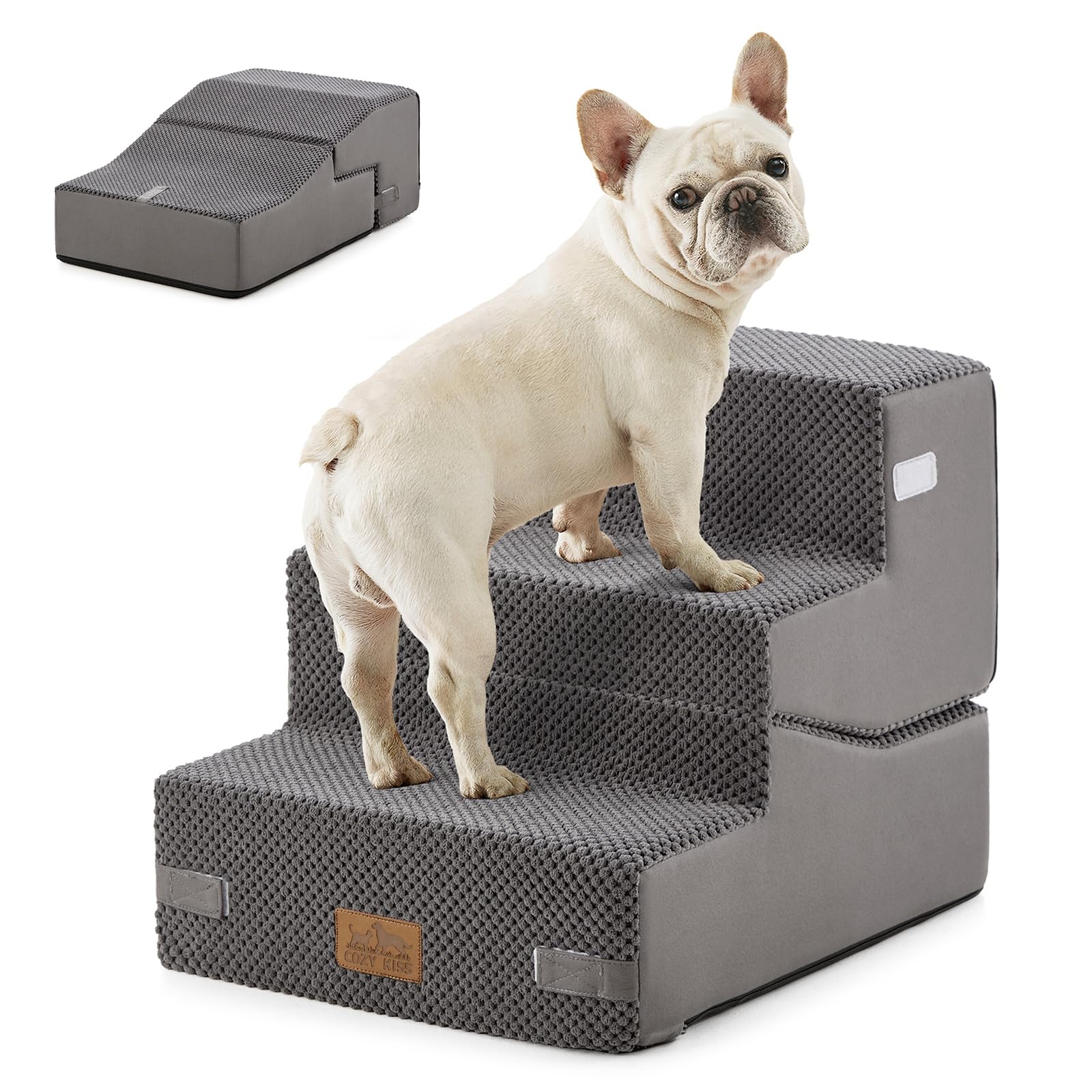 COZY KISS Dog Stairs for Small Dog, 14.2" H, 3 Step for Couch, Gray