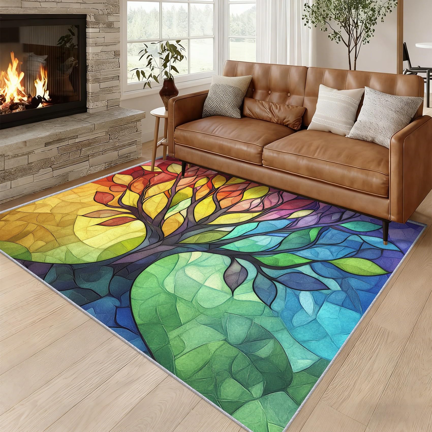 Générique Tapis Arbre Abstrait 60x90, Lavable Poils Ras