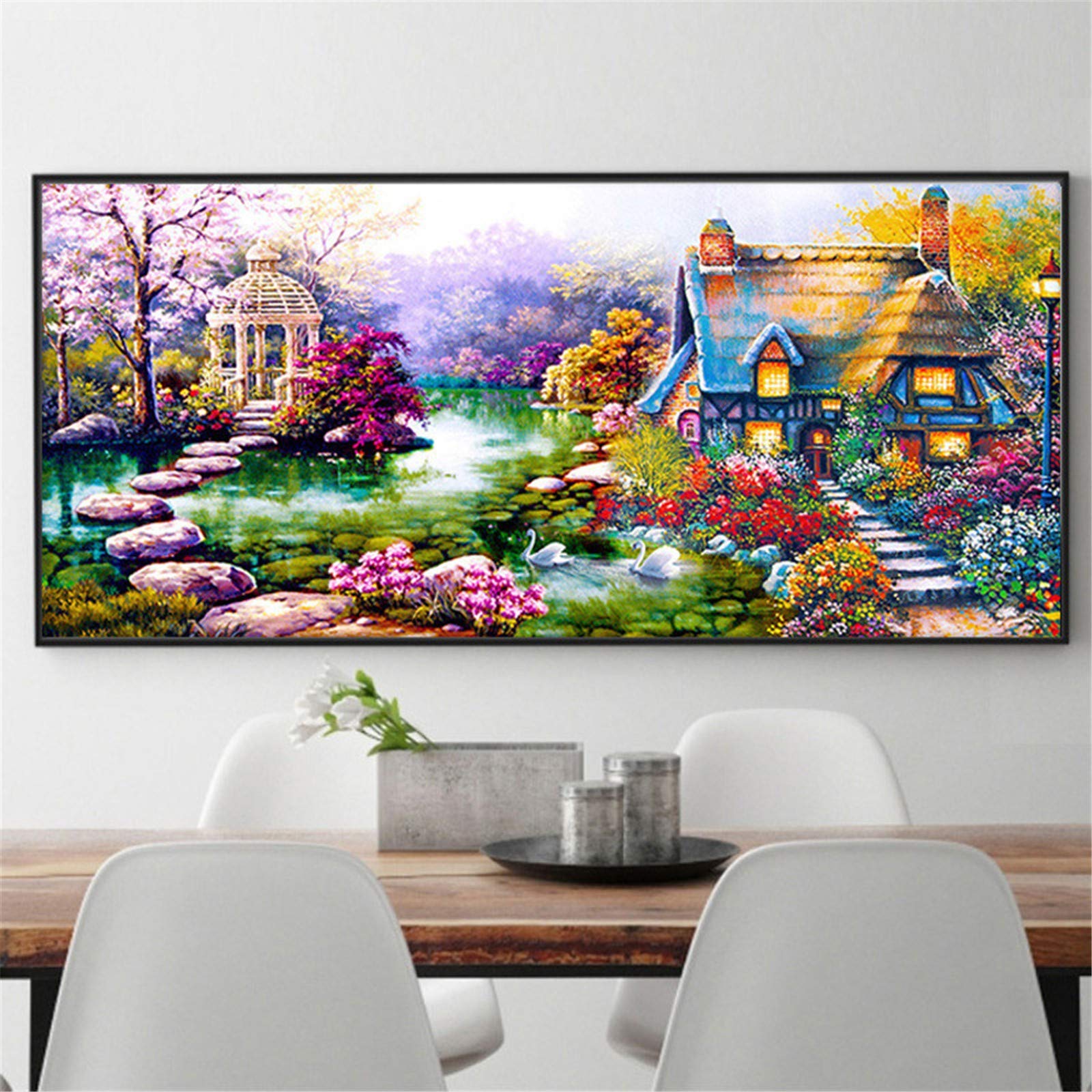 Kit peinture diamant 5D pour réduire le stress grâce au point de croix paysage de jardin géant