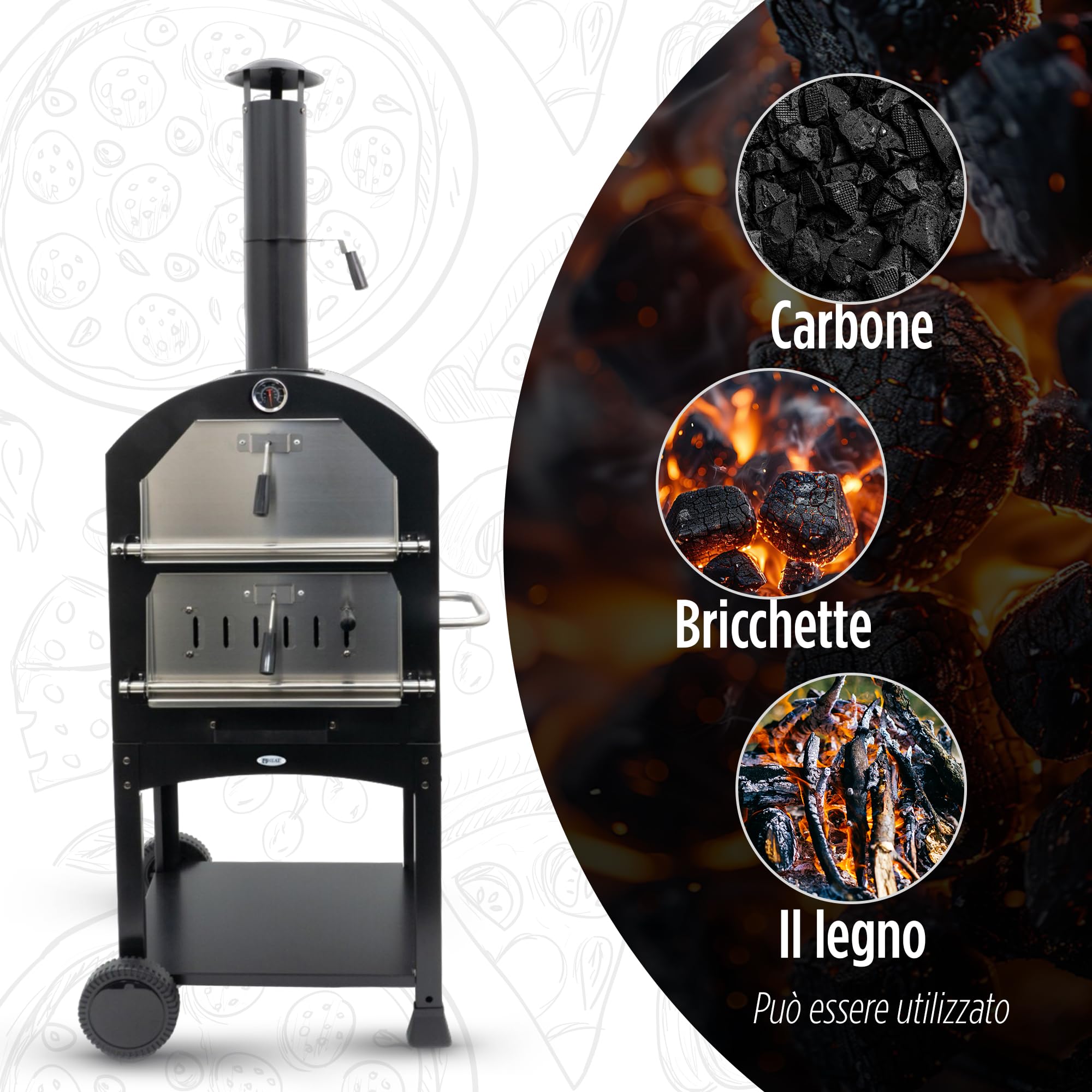 Ovnhus Forno Pizza - Fornetto Pizza - Forno a Legna da Esterno - Forno Pizza a Legna per Il Giardnio - 50x36x160 cm