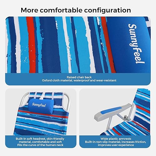 Miniatura 4 de SUNNYFEEL Silla de playa portátil, silla de playa ligera para adultos, silla de camping plegable con mesa auxiliar y bolsa organizadora, 3