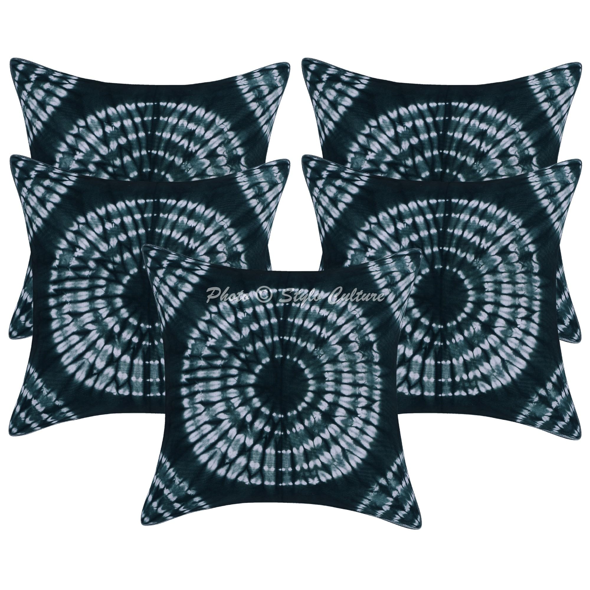 Ethnisch Dekorativ Baumwolle Couch Kissenbezüge 50x50 cm Grün Dekokissen Shibori Tie Dye Schlafzimmer Sofa Kissen Bezüge Batik Quadrat Dekokissenbezüge Kissenhullen - 5 STK.