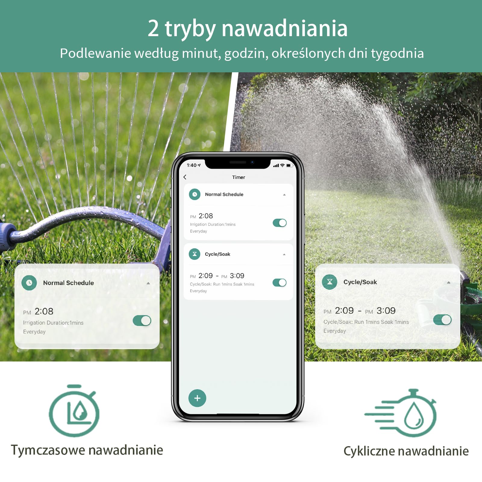 Diivoo sterowany przez aplikację, sterowany czasem i częstotliwością, do automatycznego nawadniania ogrodów i trawników na świeżym powietrzu