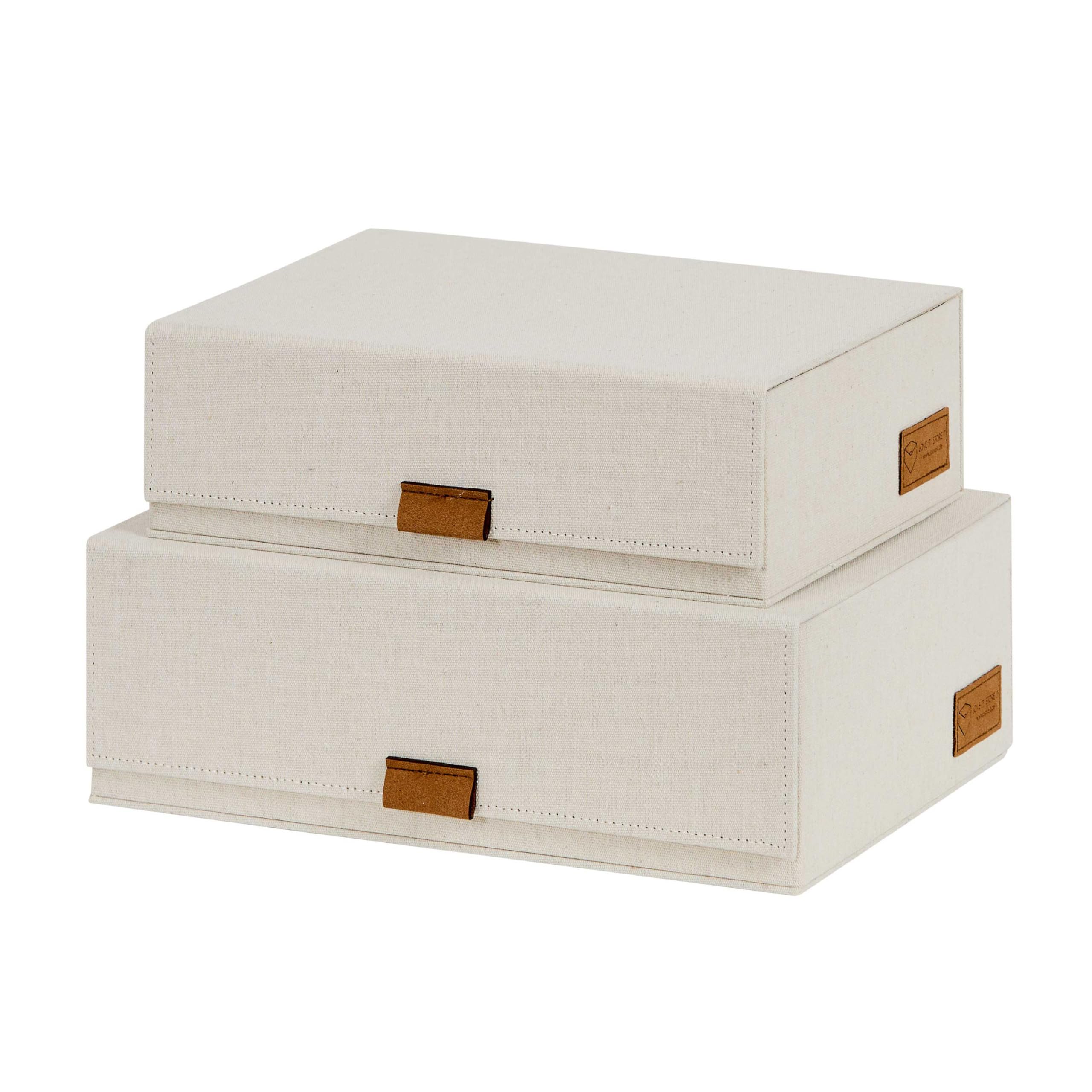 LOVE IT STORE IT - Premium - Pack of 2 Storage Boxes with Lid - Linen Fabric - Magnetic Closure Hinged Lid - Beige - 28 x 20 x 8.5 cm & 32 x 22 x 10.5 cm