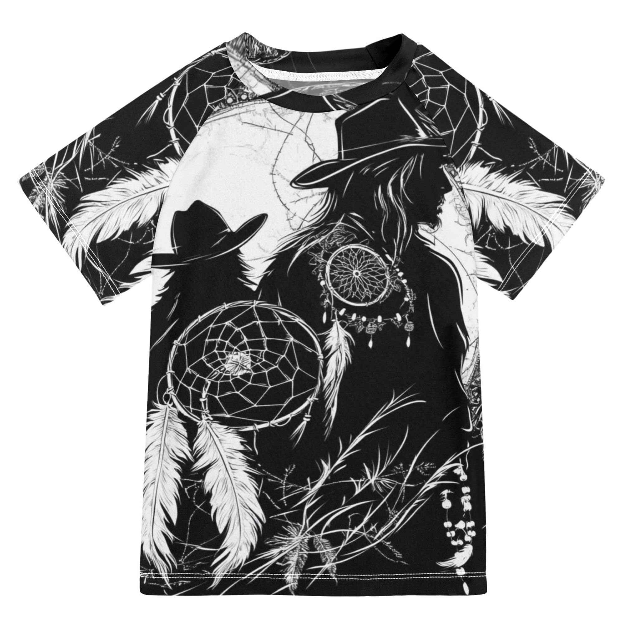 Western Cowboy Dream Catchers Kids Bathing Suits Girls Sun Protection Girls Swimsuit with Rashguard Swimwears Football Shirt for Teen Boys 11-12Y