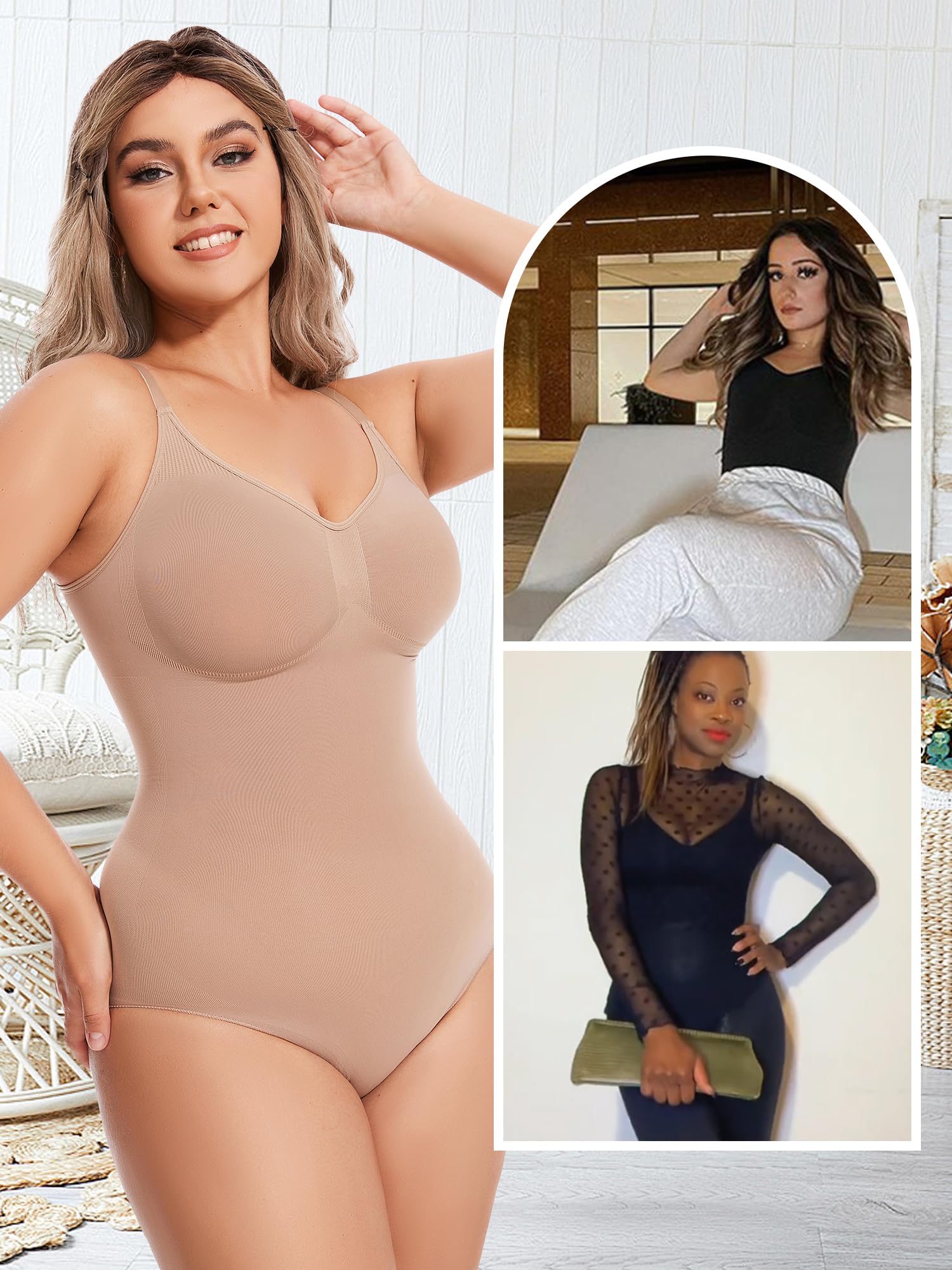 Atbuty Body de muslo medio, moldeador de cuerpo completo, torso corto para mujer, control de abdomen, esculpido sin costuras, moldeador de cuerpo pequeño