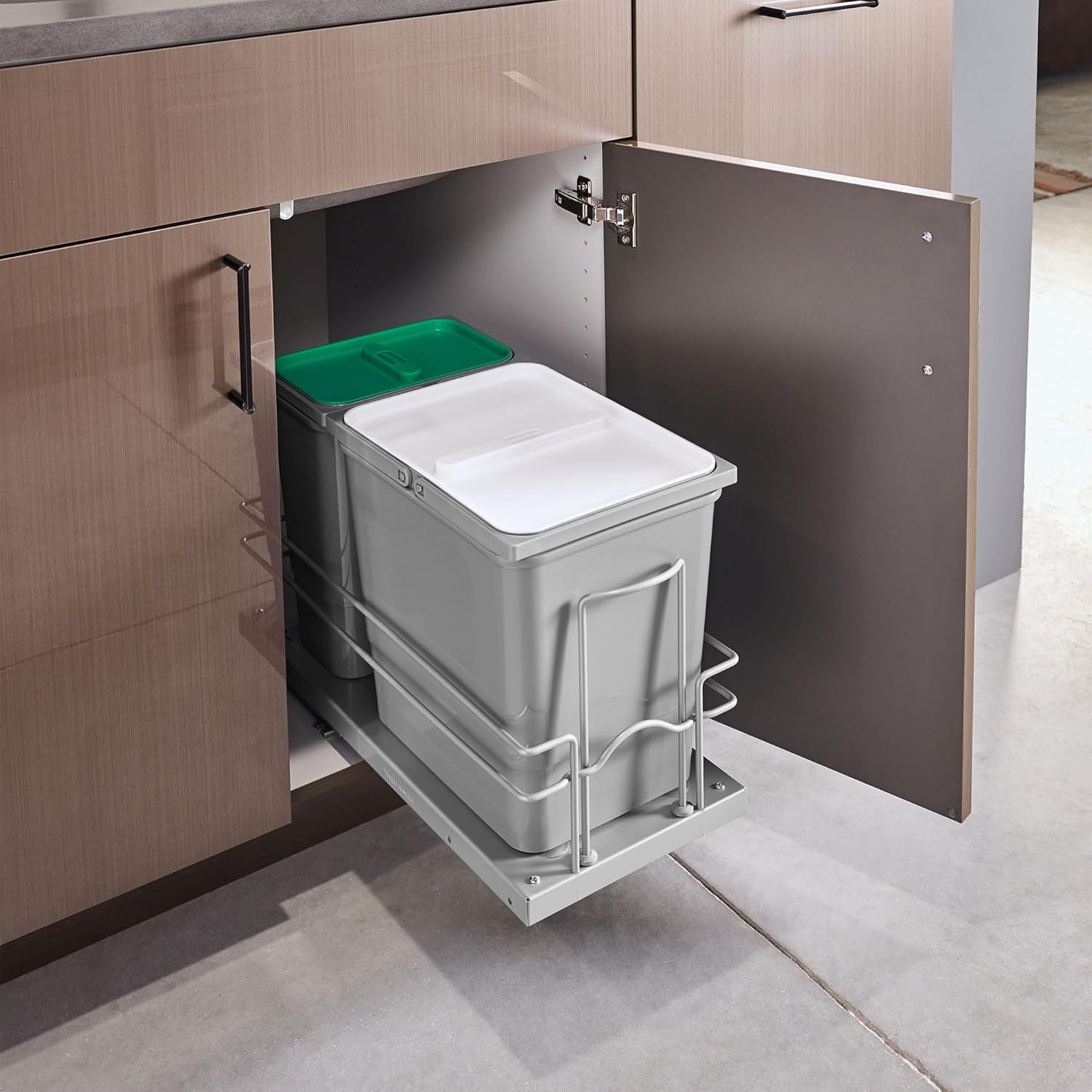 Rev-A-Shelf Undermount Pullout 15 L Trash Can & 8 L Recycle Bin w/Soft-Close Slides, Reduced Depth & Reduced Height, 5SBWC-815S-1