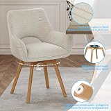 WAFTING Chaise Pivotante 360°Salle à Manger Lot de 4, Pieds en Bois, Beige - 7