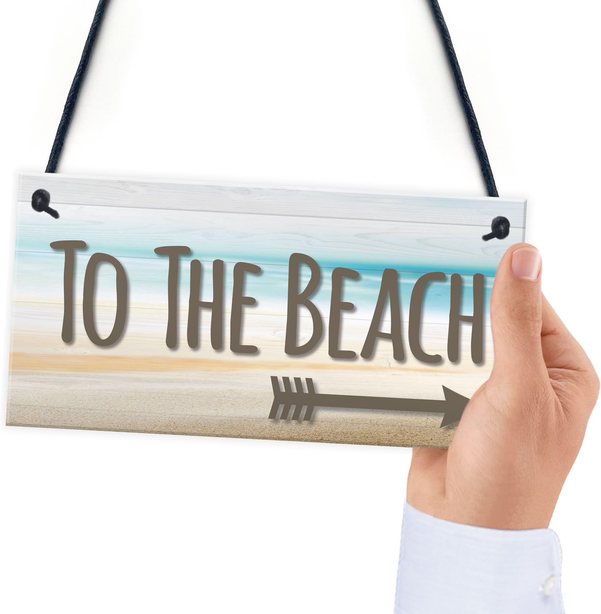 Red Ocean To The Beach Arrow Nautical Seaside Marine Theme Hanging Plaque Sand Gift Sign