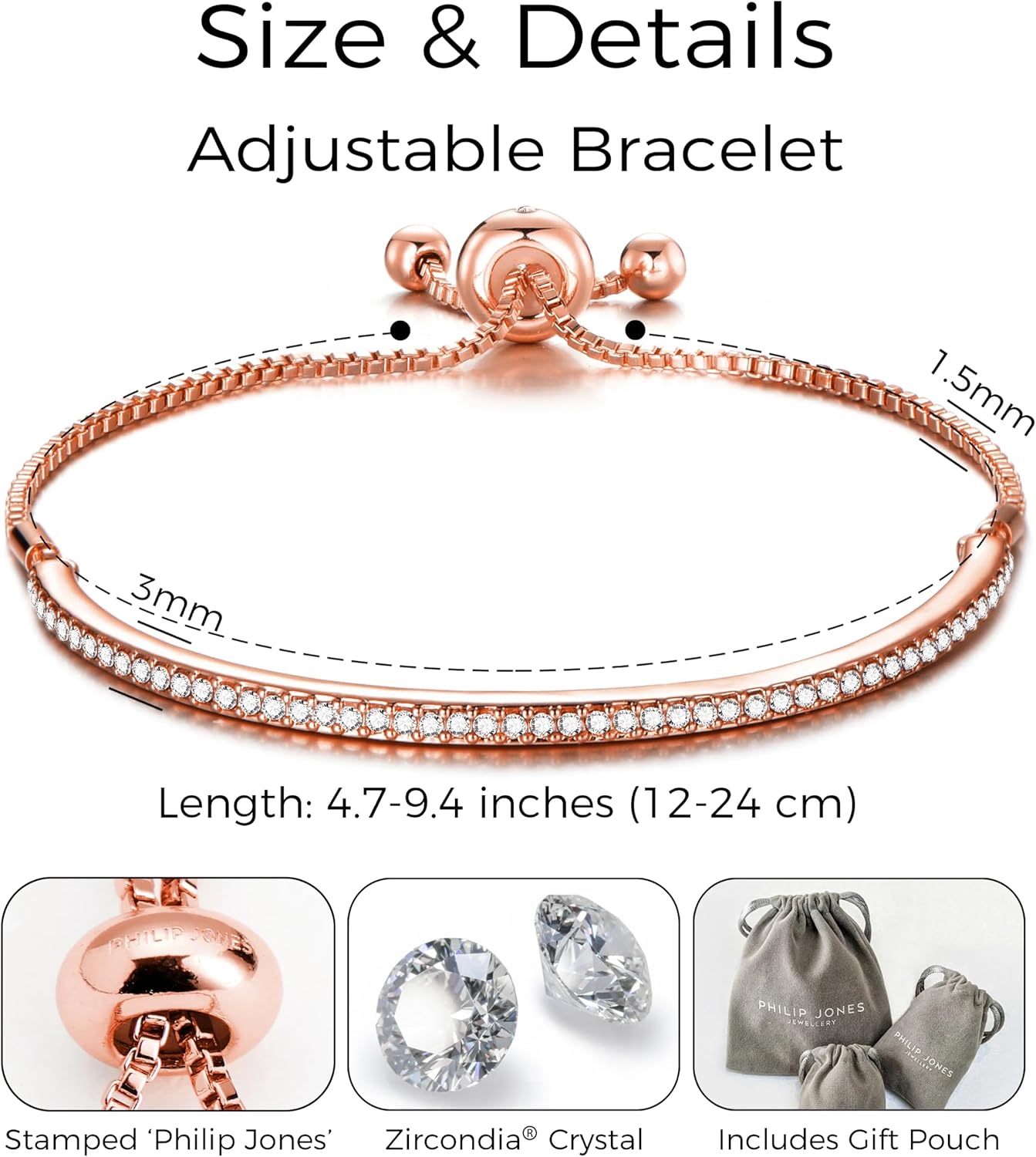 Rose Gold Philip Jones Sister Bracelet Rose Gold Plated Sister