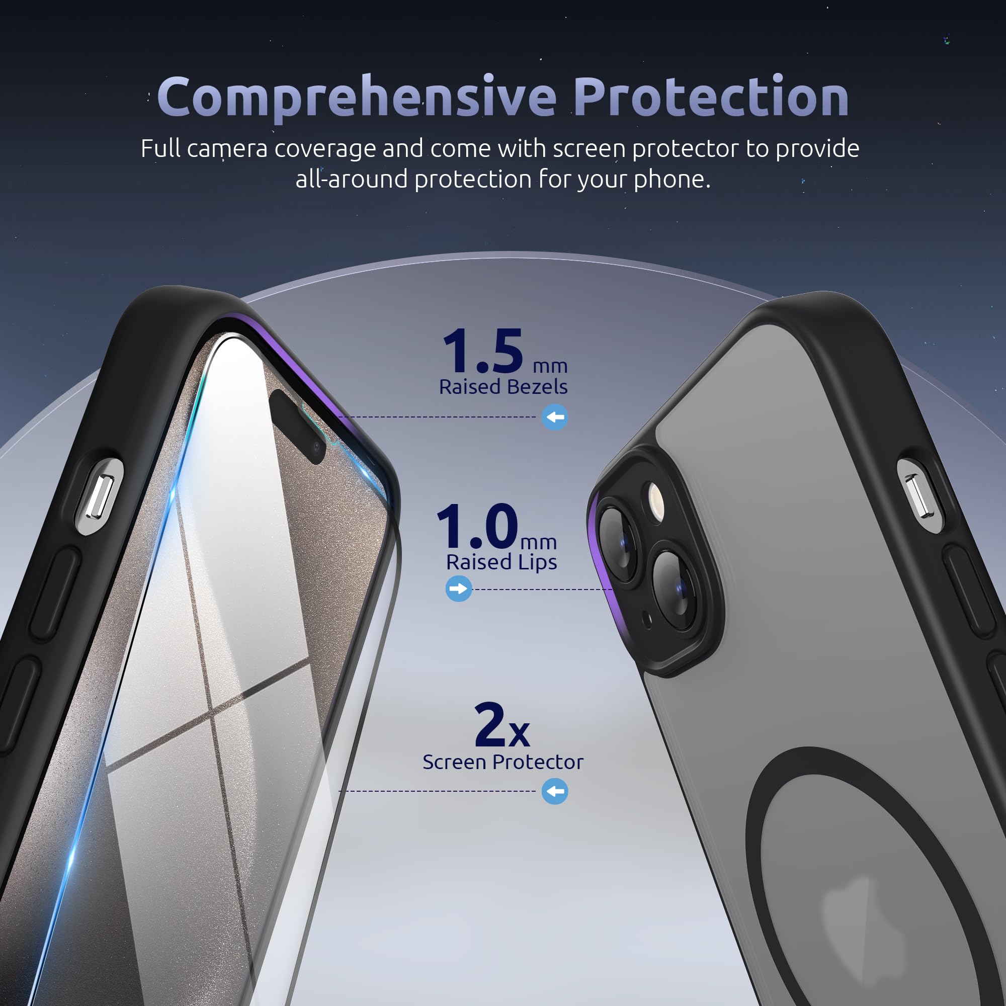 Cover SURPHY Per IPhone 15 Pro Con MagSafe - Traslucida Nera, Antiurto, Con 2 Vetri Temperati Inclusi - 2
