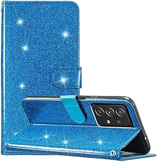 Nadoli - Funda tipo cartera para Samsung Galaxy A23 4G/5G, funda de piel sintética con purpurina para mujer, con tarjetero magnético, función atril, color azul