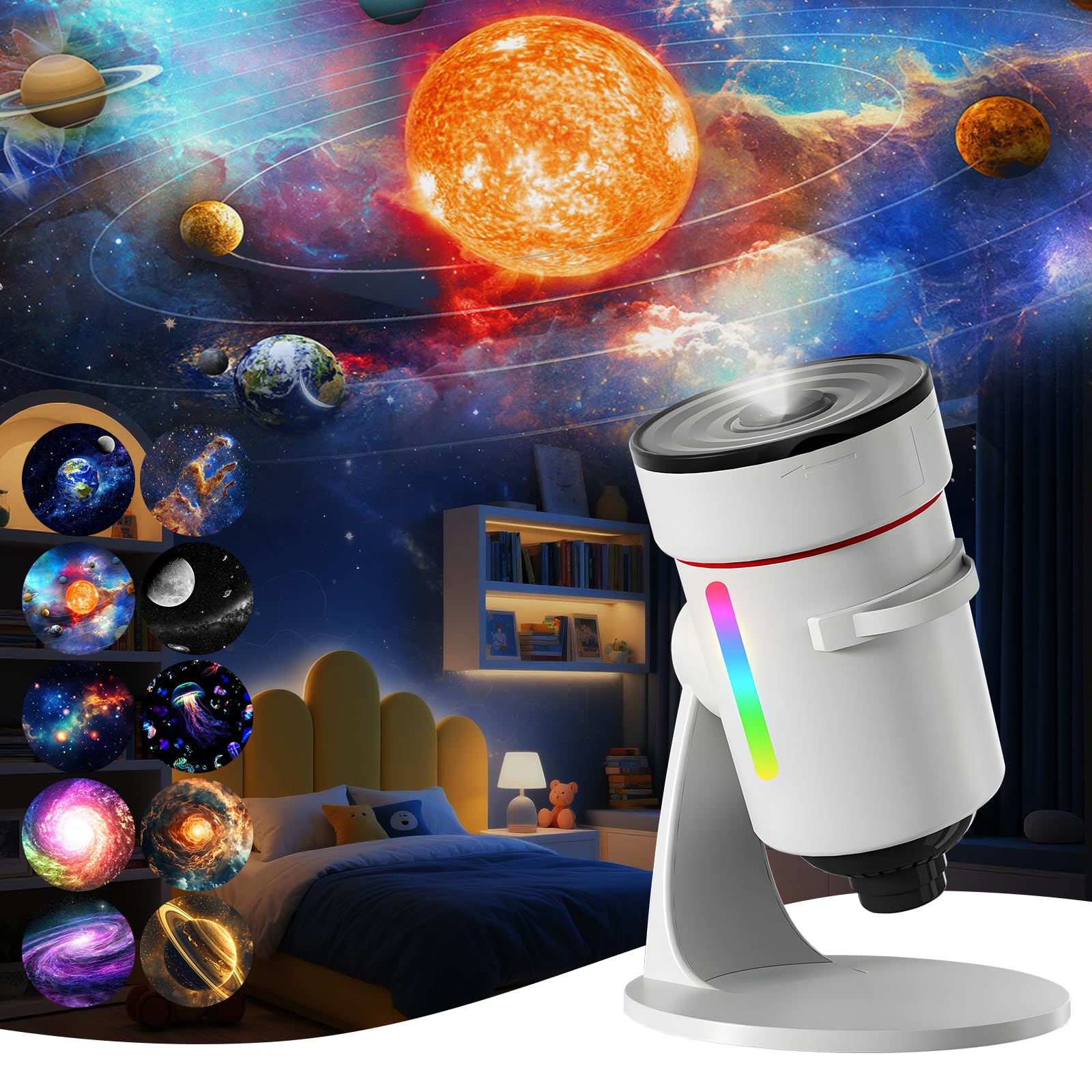 QKTYB Planetarium Projektor, Sternenhimmel Projektor mit 4K HD Planet Discs, 360° Rotierenden Galaxy Projector mit Timer, Sternenprojektor Nachtlicht Lampe für Kinder Erwachsene Schlafzimmer