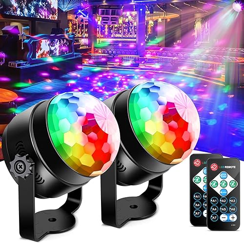 Miniatura 2 de Paquete de 2 luces LUNSY para fiesta de DJ, discotecas giratorias de 360 activadas por sonido con iluminación de control remoto, 7 patrones de