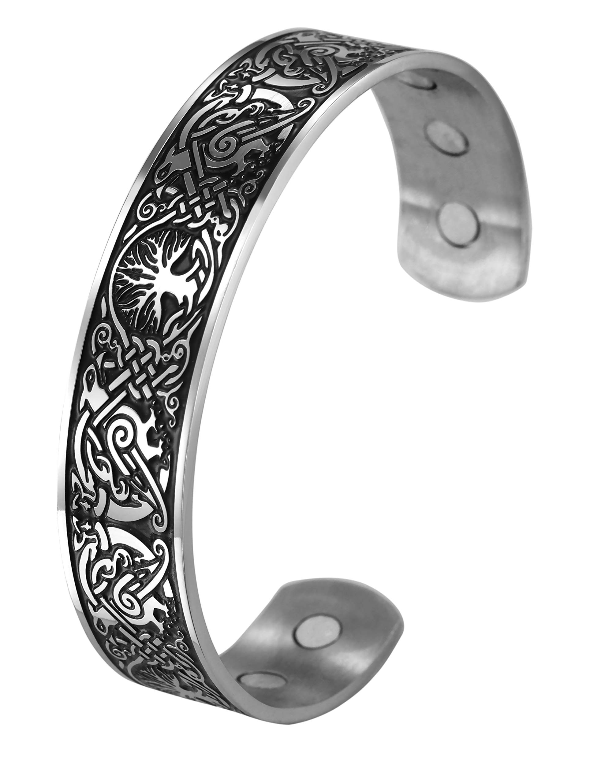 LIKGREATStainless Steel Celtic Knot Open Cuff Bangle Tree of Life Lucky Amulet Bracelet for Men Women (style 3)