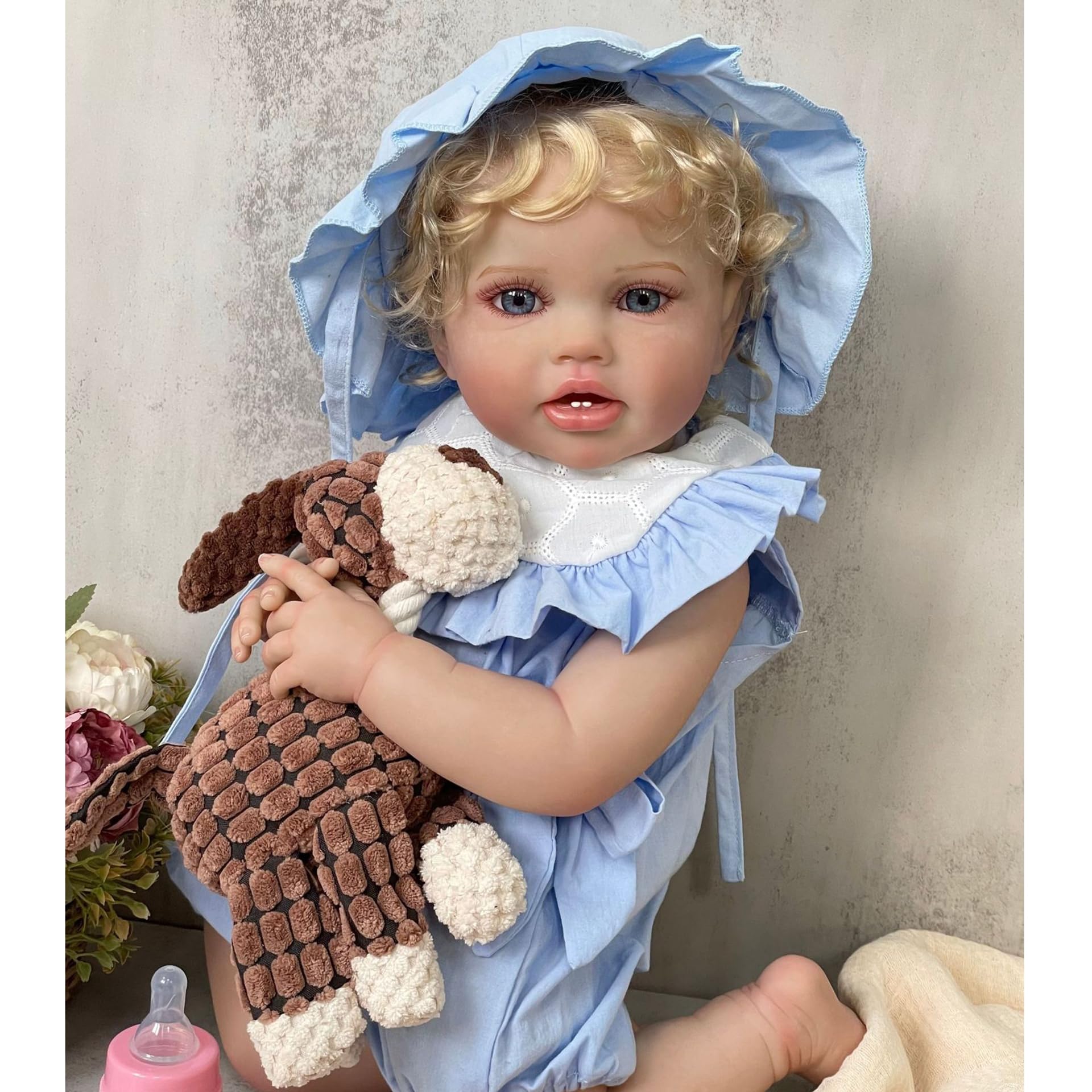 YIHANGG 24 Pollici Realistico Bambola Bebe Reborn Ragazza Coccolosa Bambino Bambola Neonata 60 cm Principessa con Capelli Biondi e Riccioli Natale Compleanno Regali