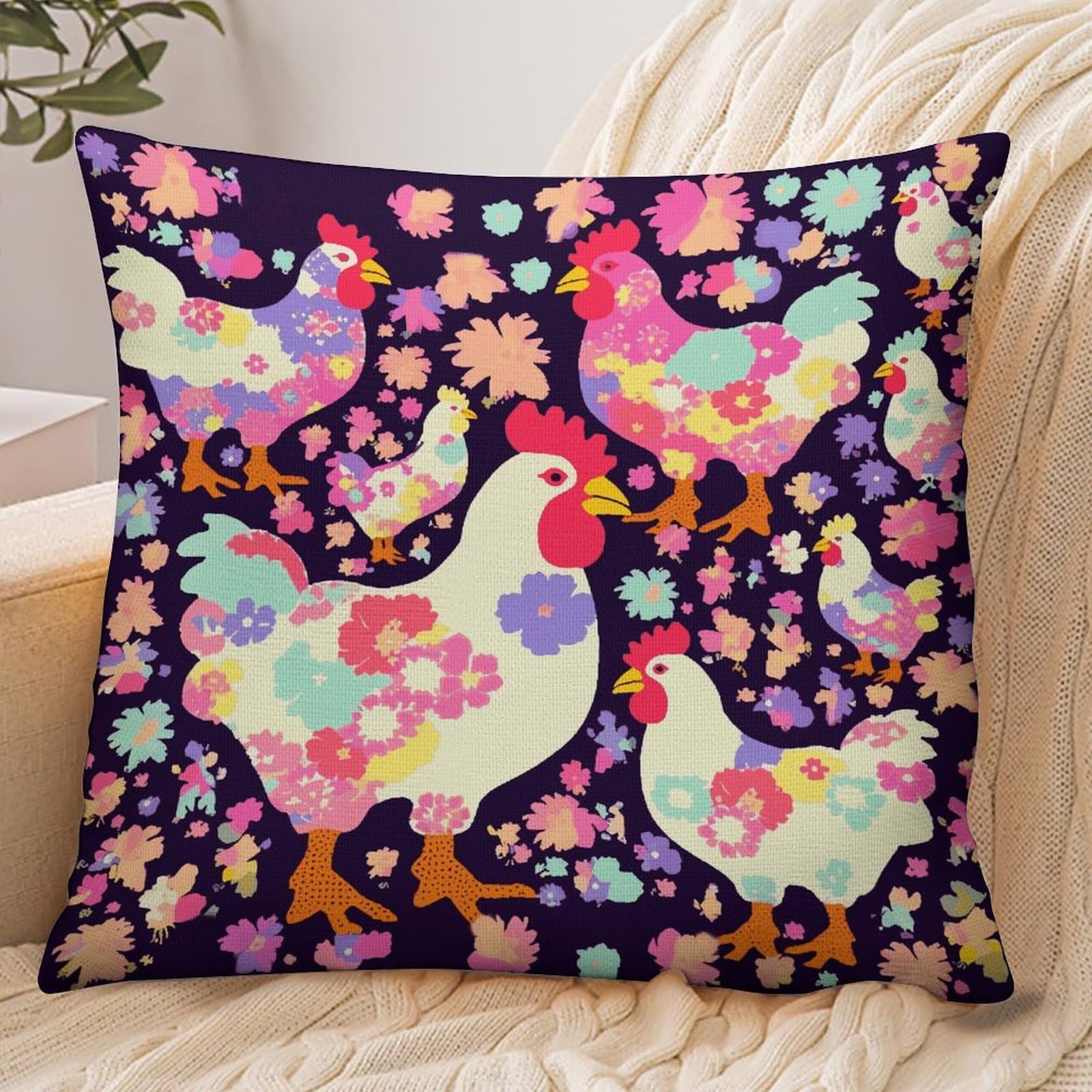 Fekiloot Style Flower Heart Chicken Pillowcase Pillow Sham Pillow Case