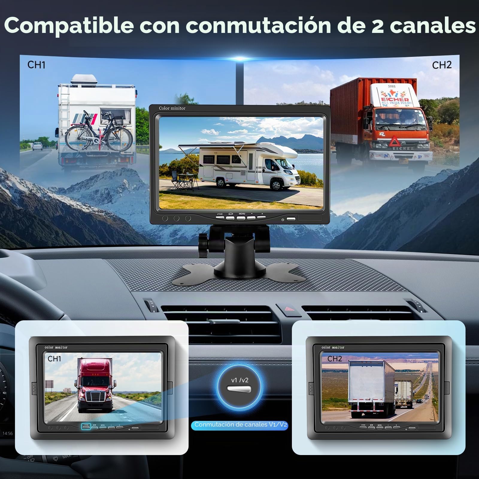 Podofo Kit de Cámara de Visión Trasera Coche con Pantalla LCD de 7", Impermeable de Visión Nocturna IR Cámara de Marcha Atrás con Cable de 4 Pines de Aviación, Auto Cámara para 12V-24V
