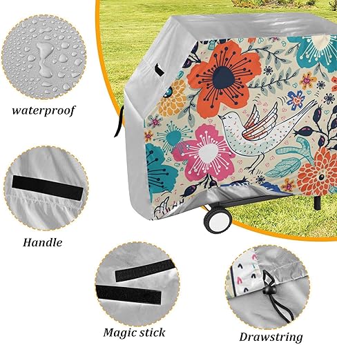 Miniatura 4 de GOODOLD Cubierta de parrilla de pájaros de flores coloridas para parrilla al aire libre de 65 pulgadas, cubierta de parrilla de gas resistente,