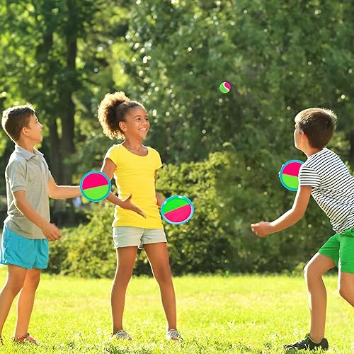 Miniatura 2 de Juego de pelotas de lanzamiento y atrapa juguetes de juego de captura para niños juguetes de playa juego de pelota de paleta con 6 paletas y 3 bolas