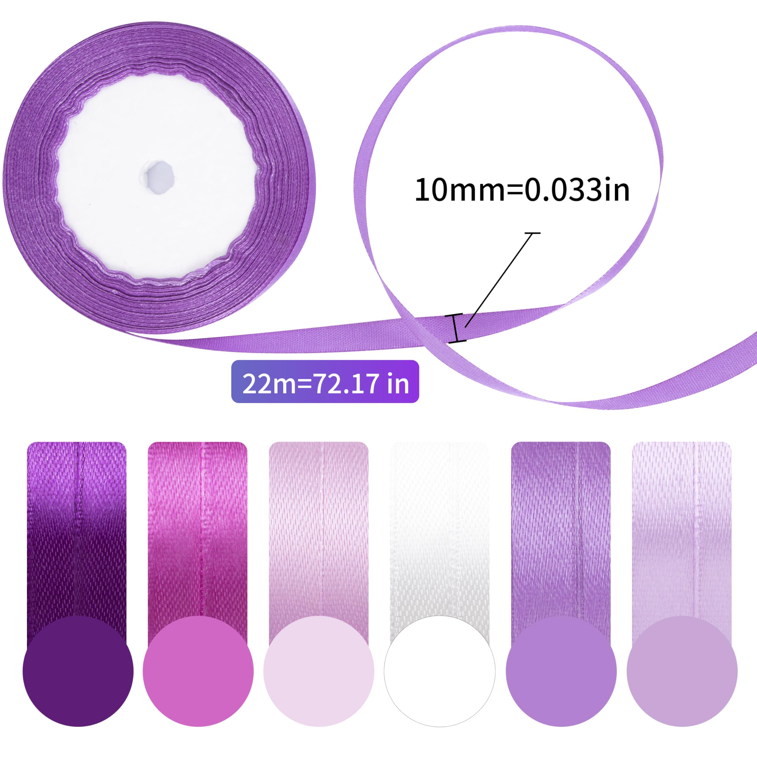 Foshird Purple Satin Ribbon for Gift Wrapping 10mm Thin Curling Ribbons for Crafting Hair Bows Party Decorations Wedding Car Cake Christmas - Image 3