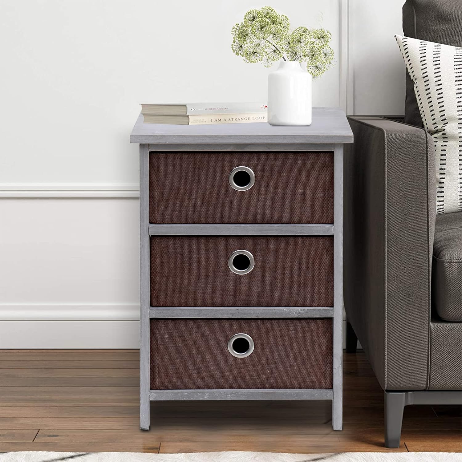 Babion Nightstand with 3 Drawers, Bedside Tables for