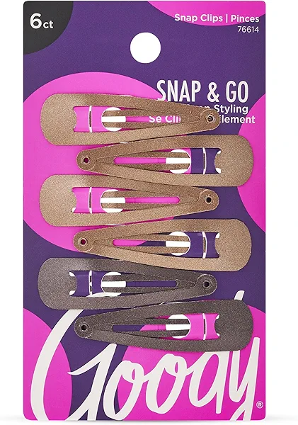 Goody Metal Contour Hair Snap Clips, 6 Count, Brunette Assorted Colors, Just Snap Into Place, Suitable for All Hair Types, Pain-Free Accessories for Women, Men, Boys and Girls, All Day Comfort